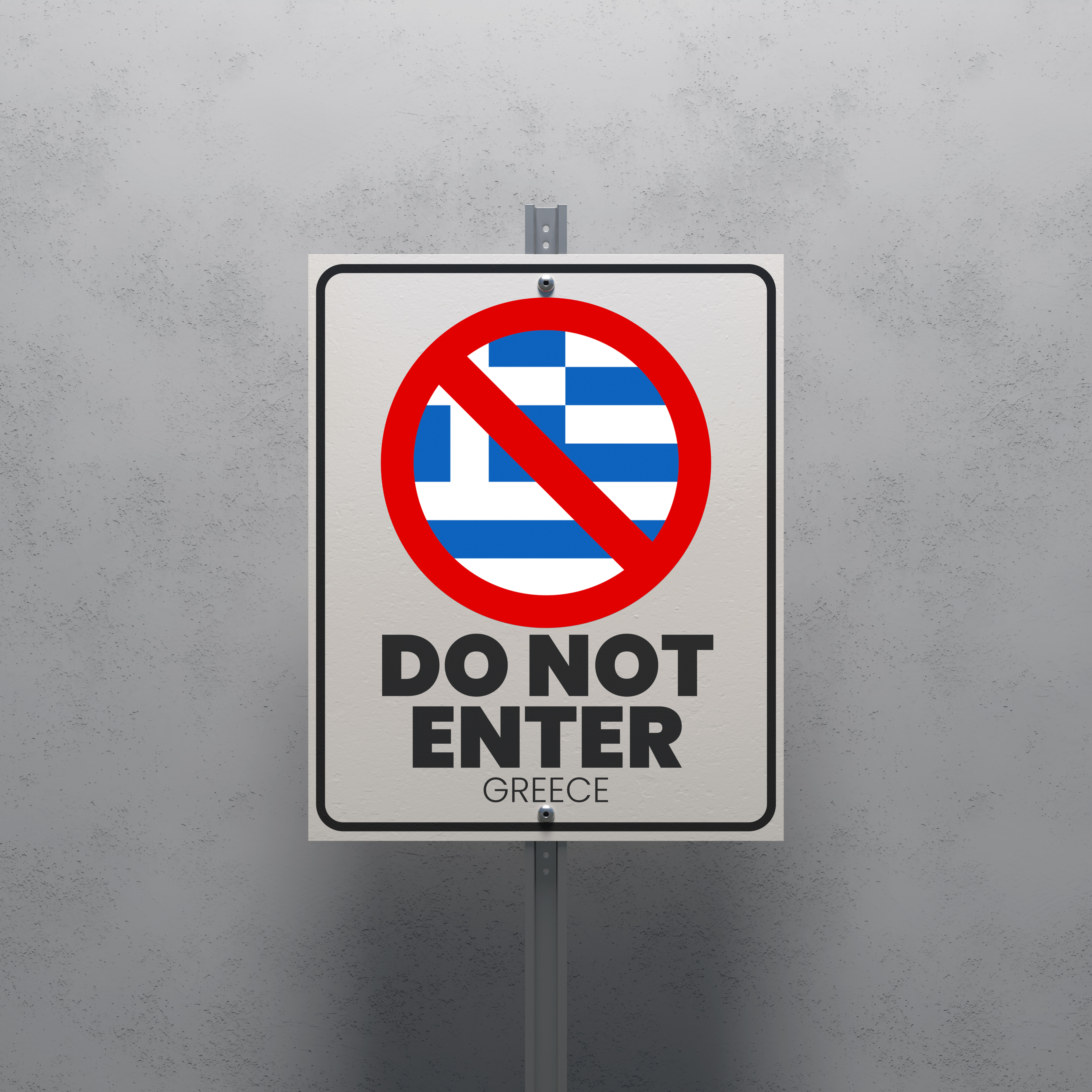 No Entry sign displaying the Greece flag