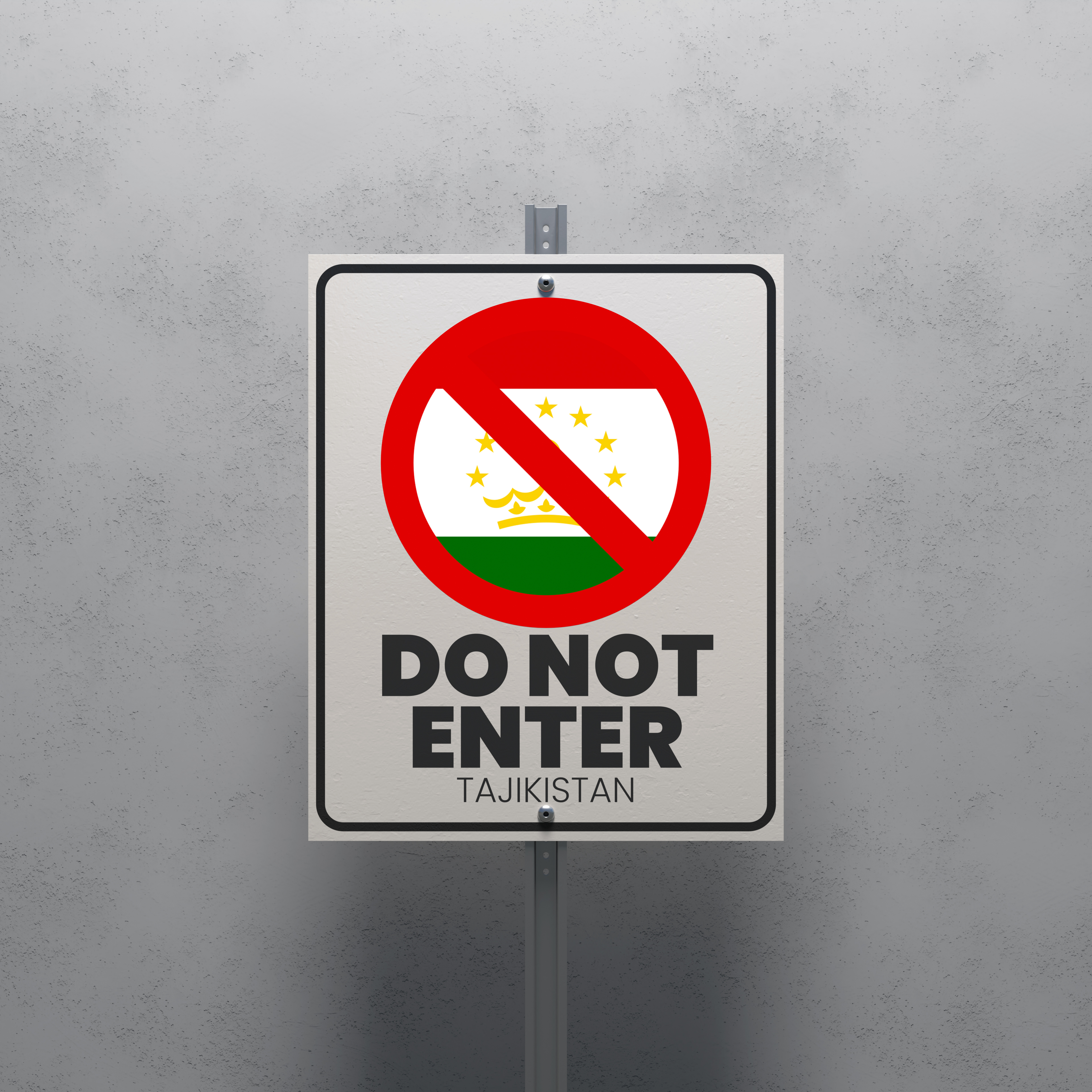 No Entry sign displaying the Tajikistan flag