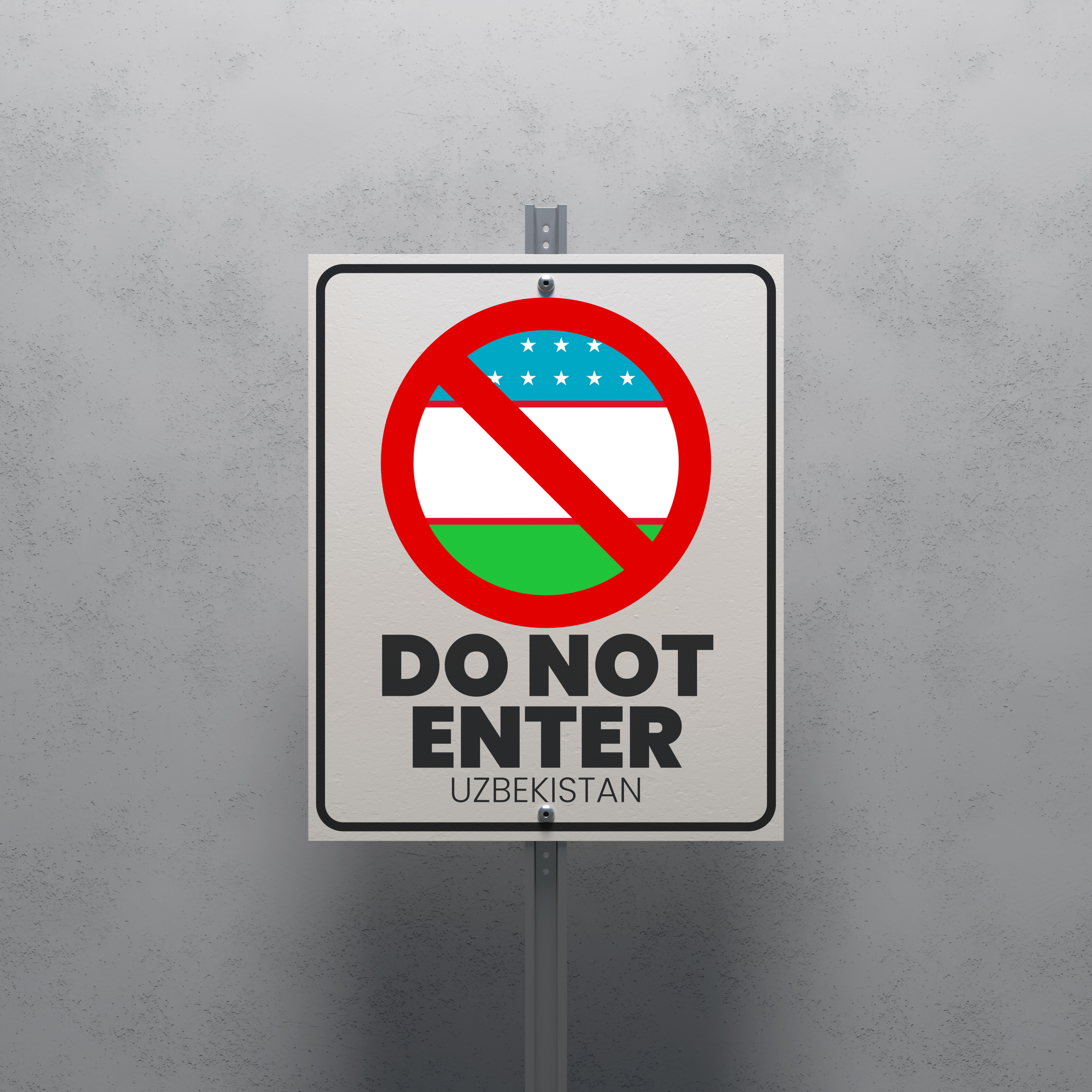 No Entry sign displaying the Uzbekistan flag