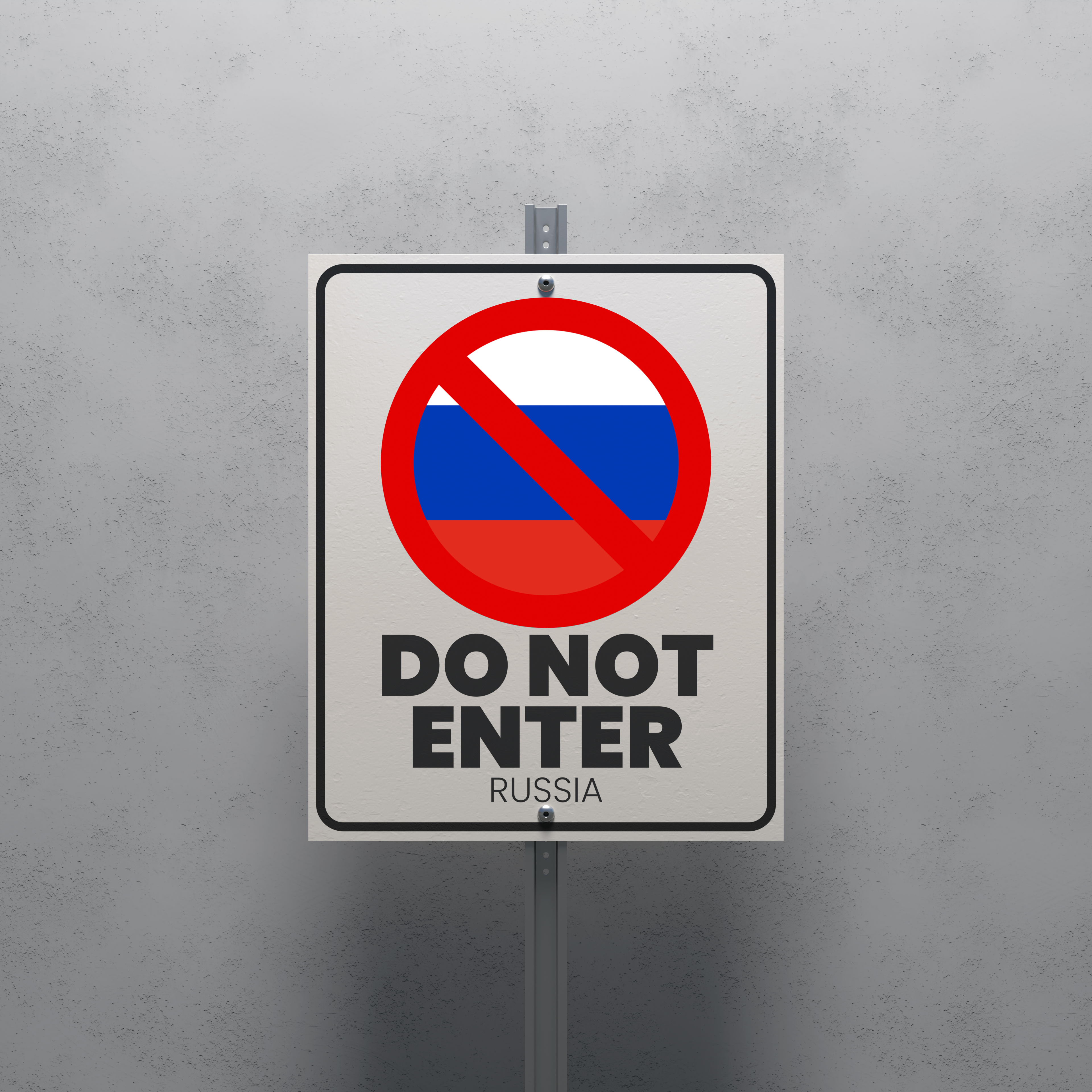 No Entry sign displaying the Russia flag