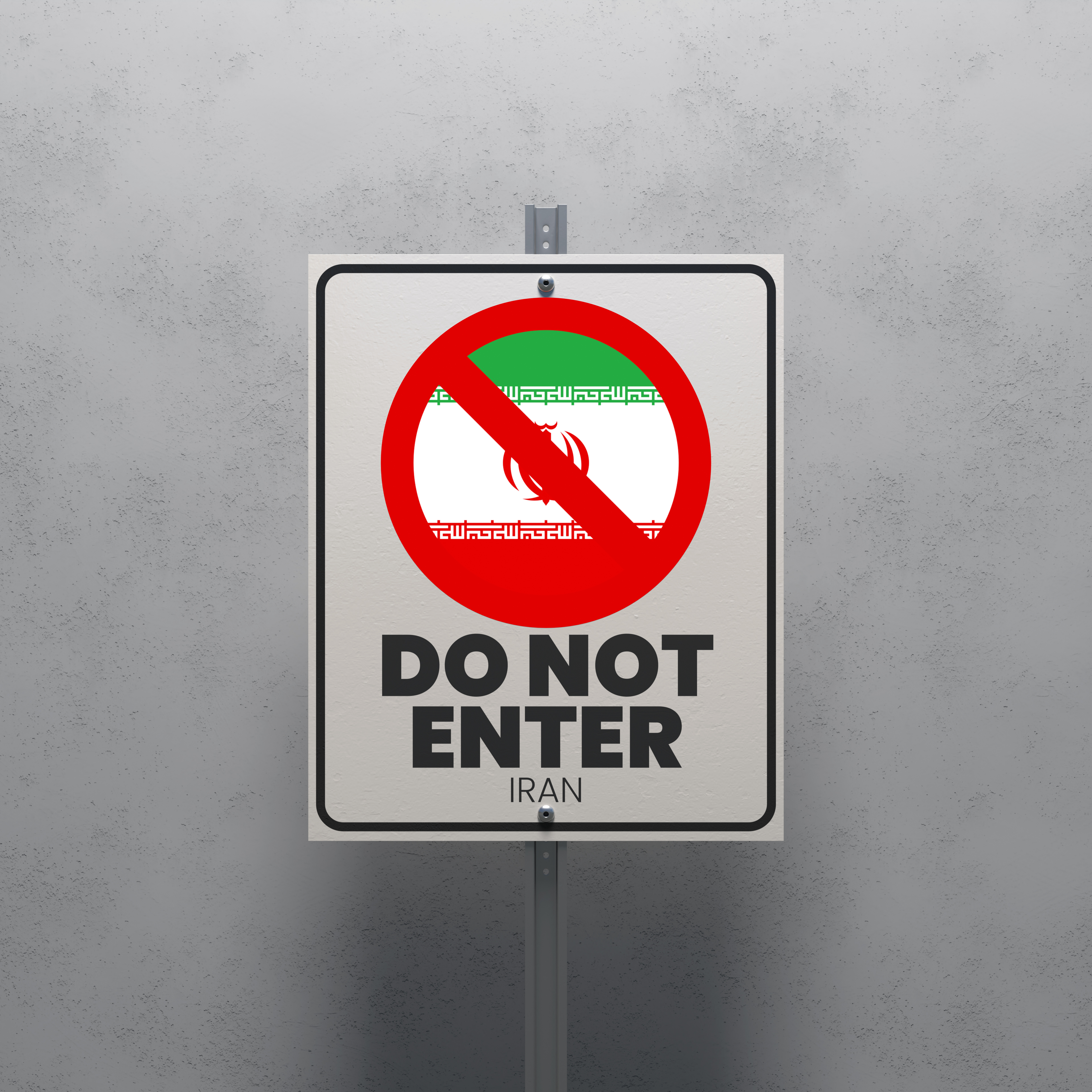 No Entry sign displaying the Iran flag