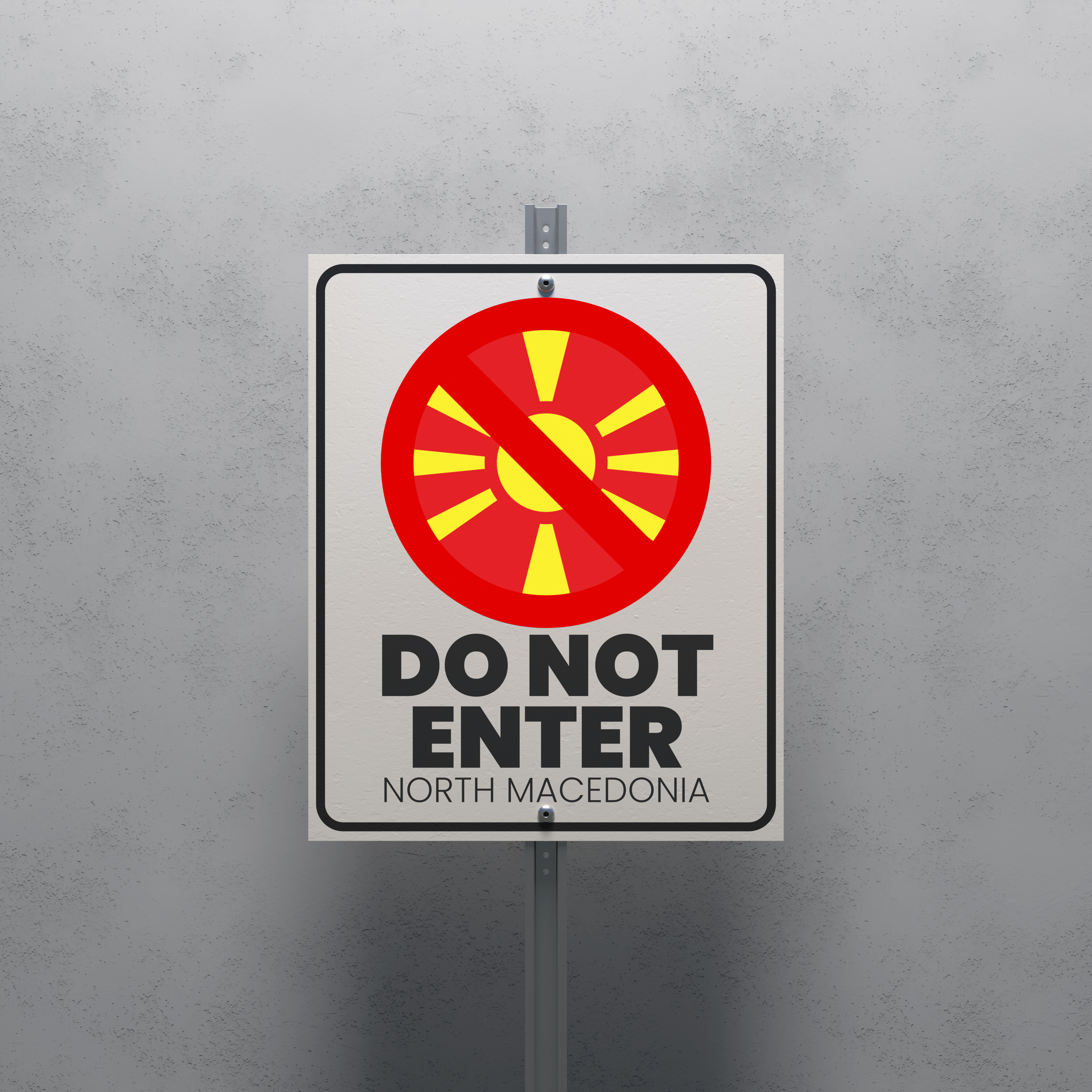 No Entry sign displaying the North Macedonia flag