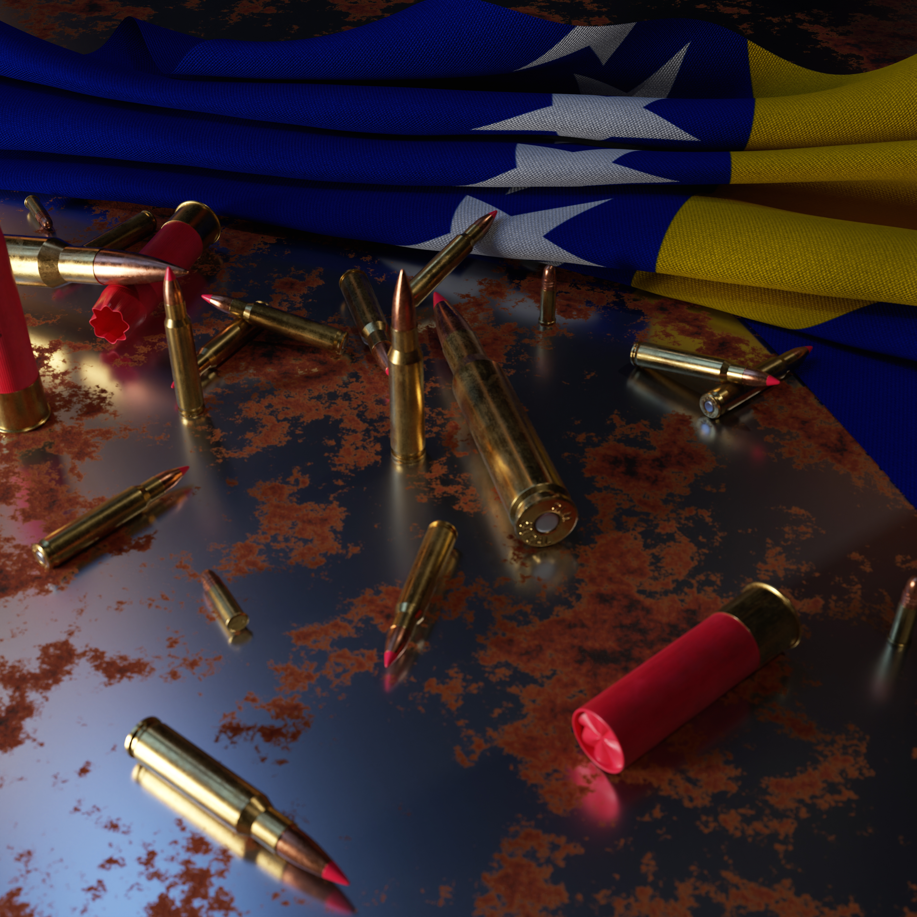 Bosnia and Herzegovina Flag with Bullets On Rusty Metal Plate