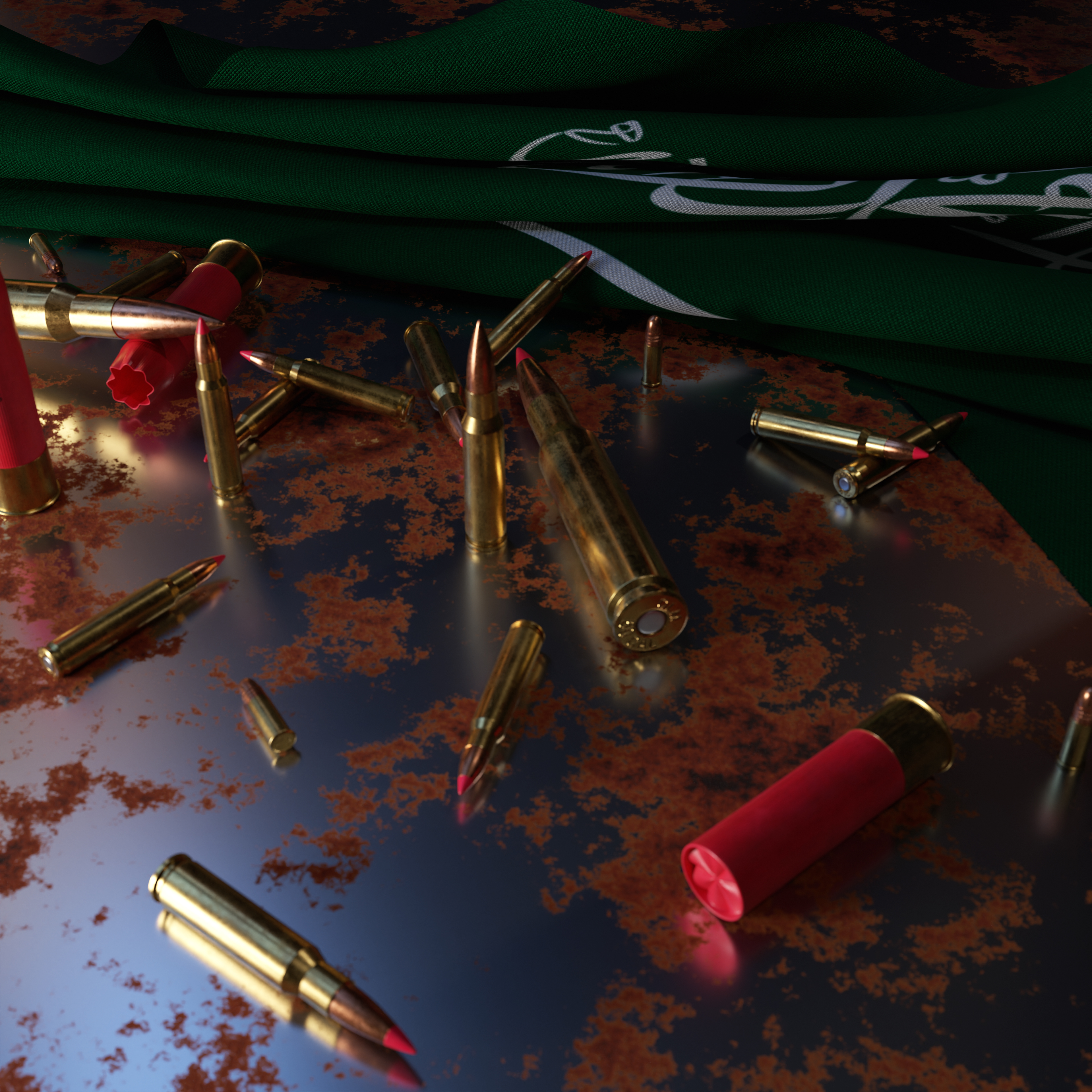 Saudi Arabia Flag with Bullets On Rusty Metal Plate