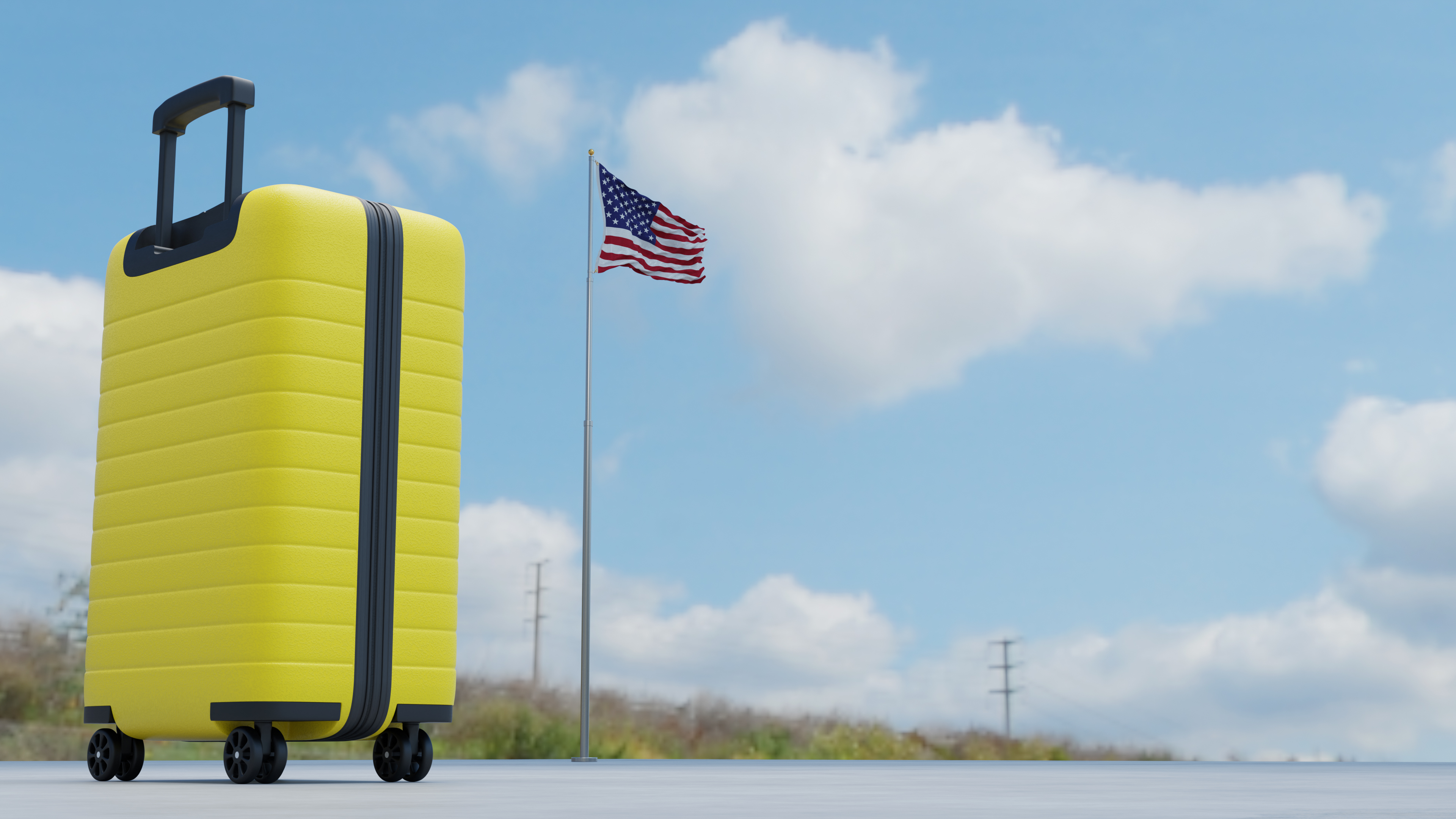 Yellow Suitcase With The Flag of USA