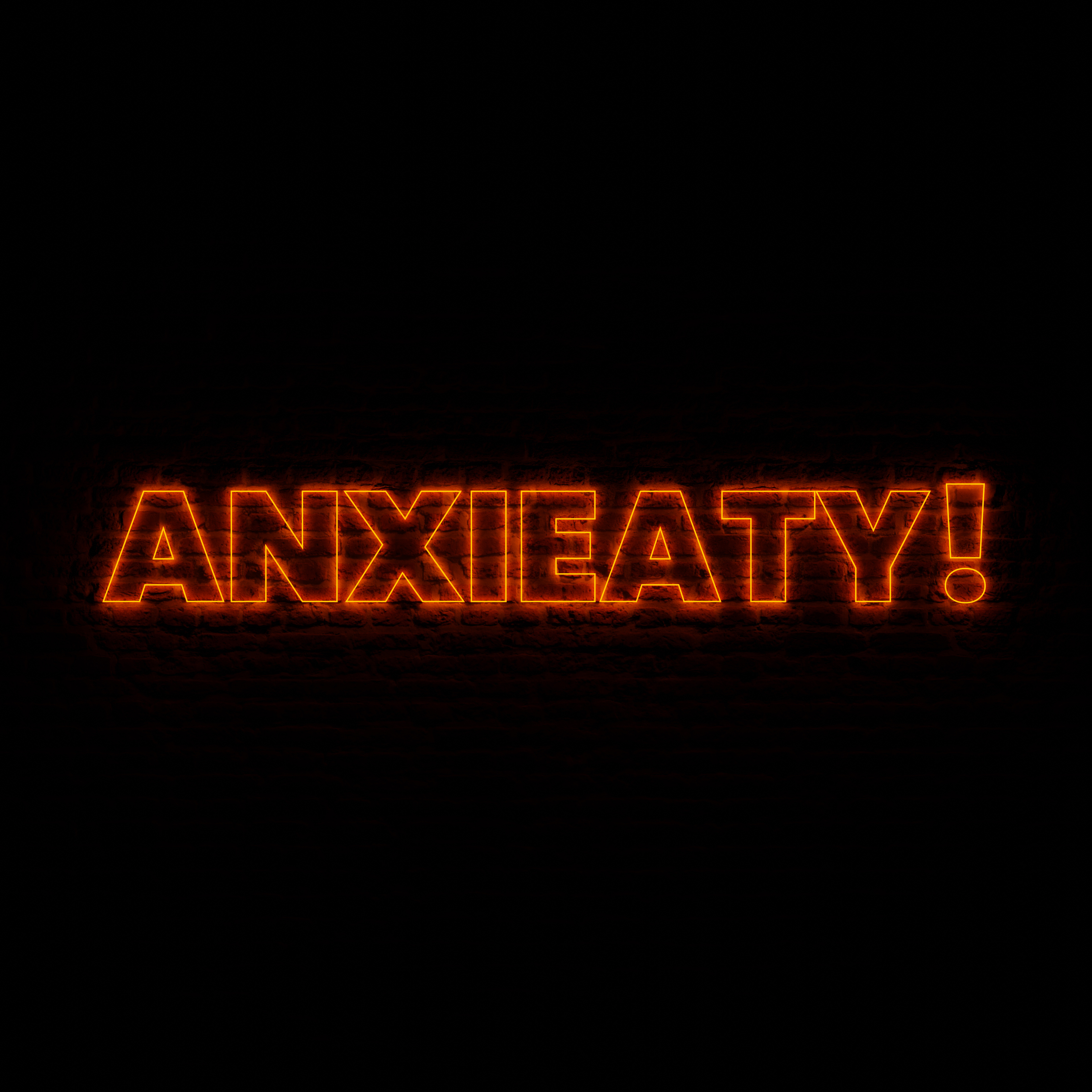 Neon ANXIEATY With Dark Brick Background