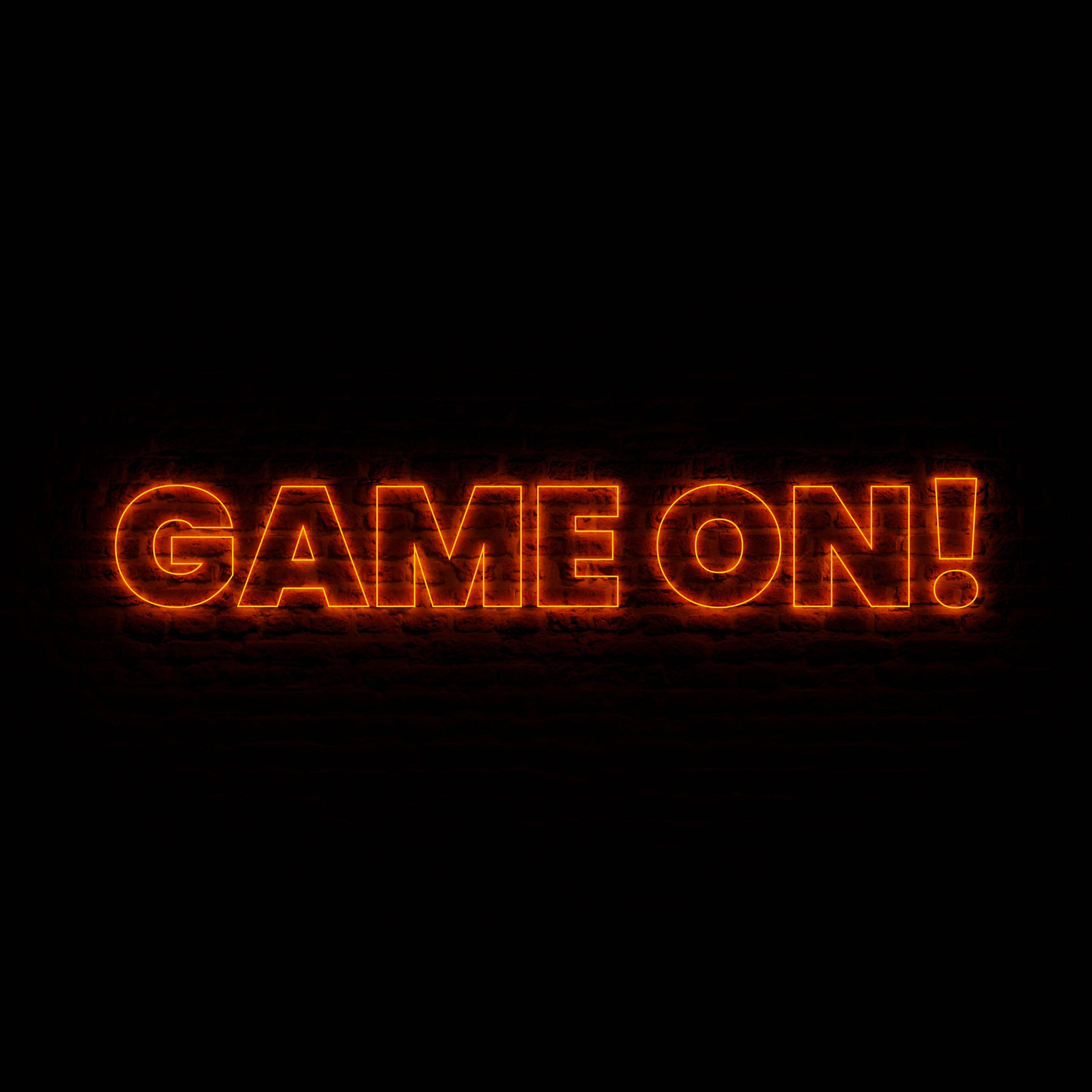 Neon GAME ON With Dark Brick Background