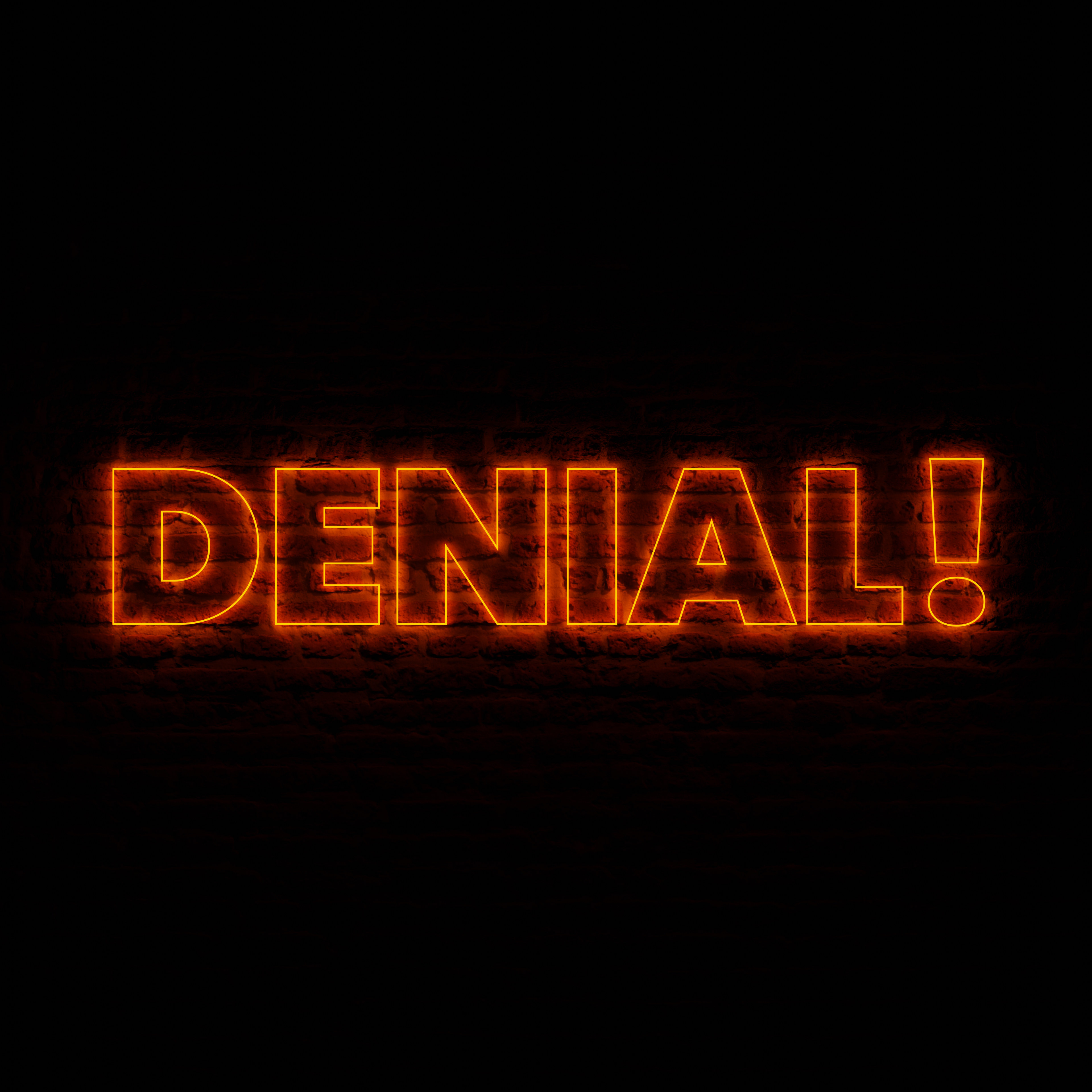Neon DENIAL With Dark Brick Background