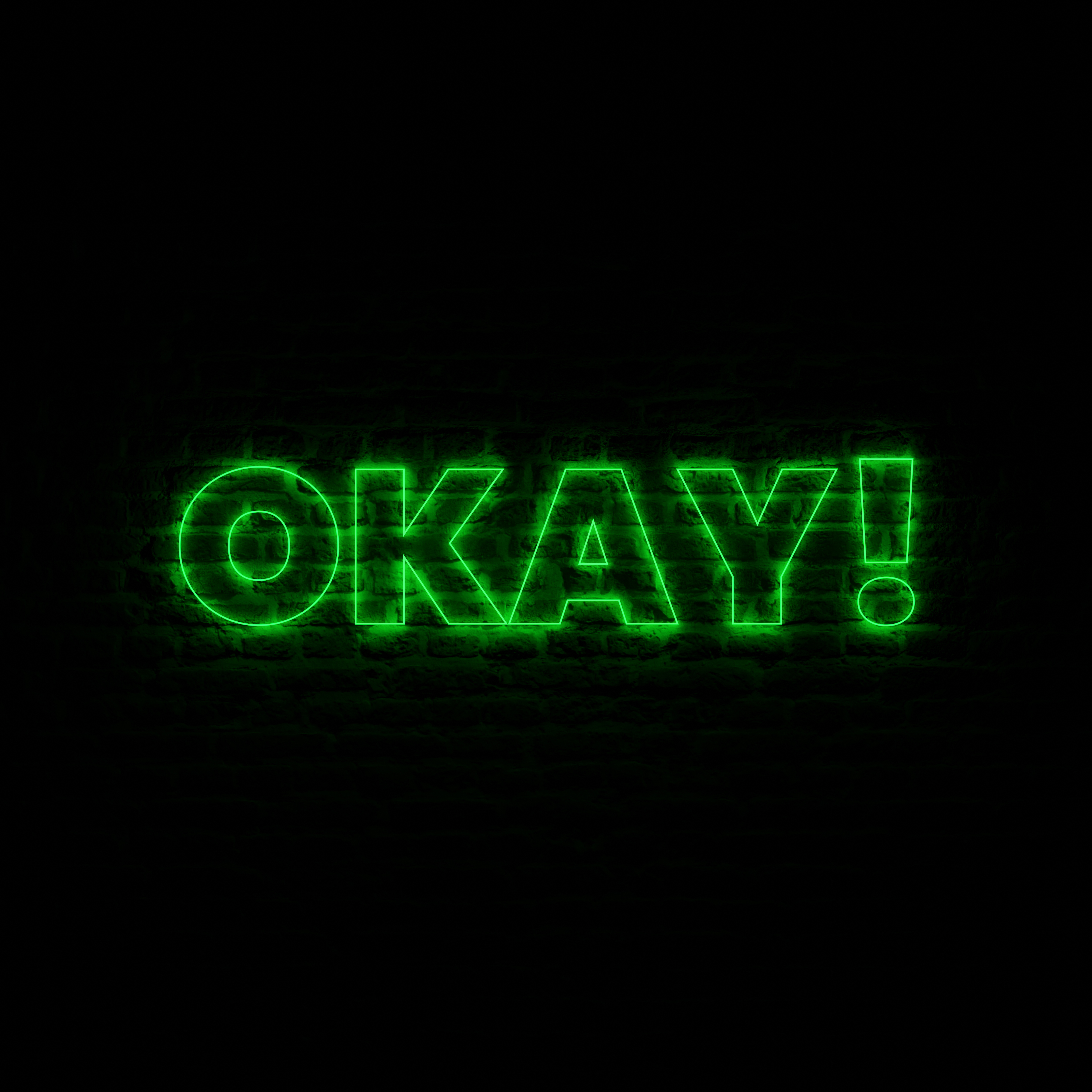 Neon Okay With Dark Brick Background
