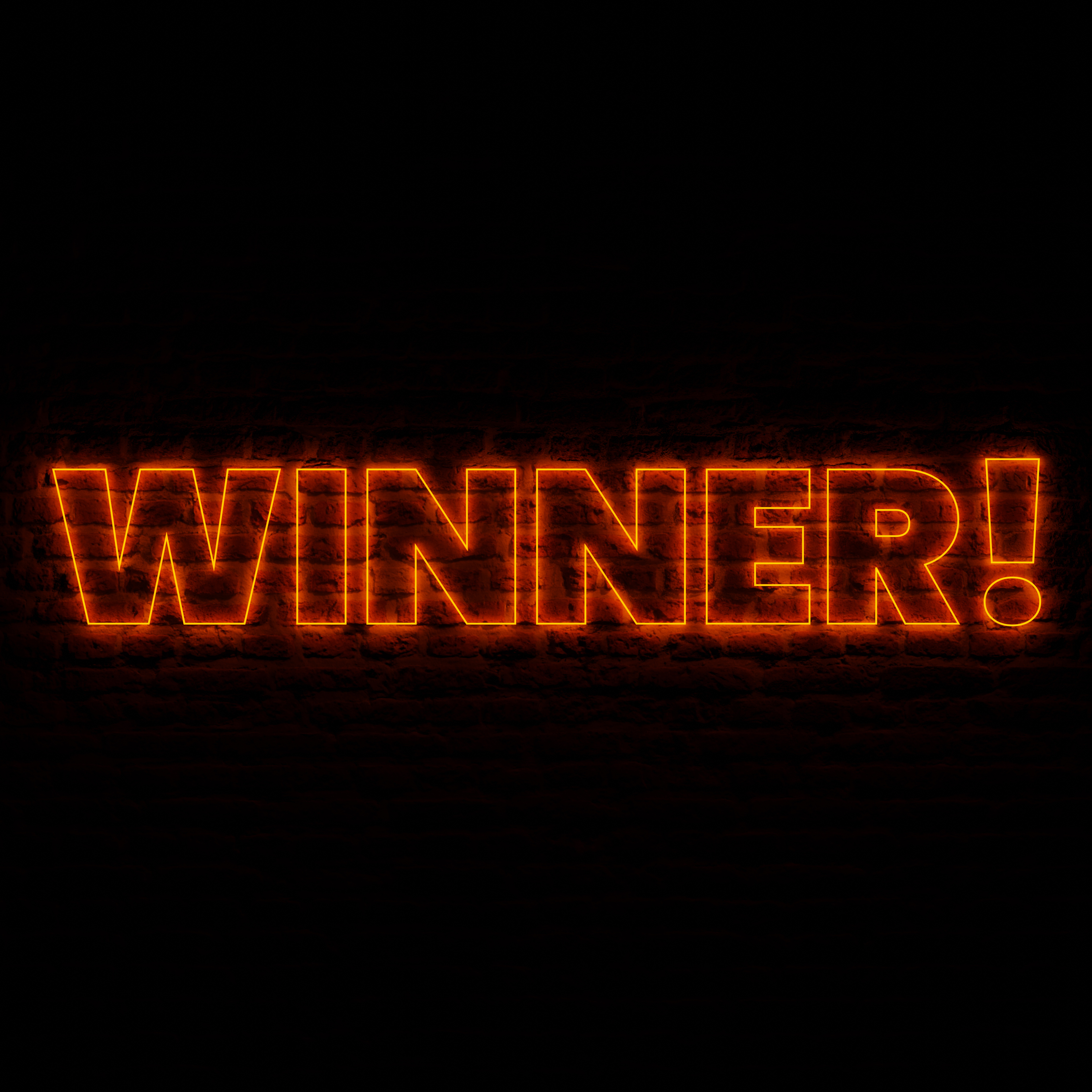 Neon Winner With Dark Brick Background