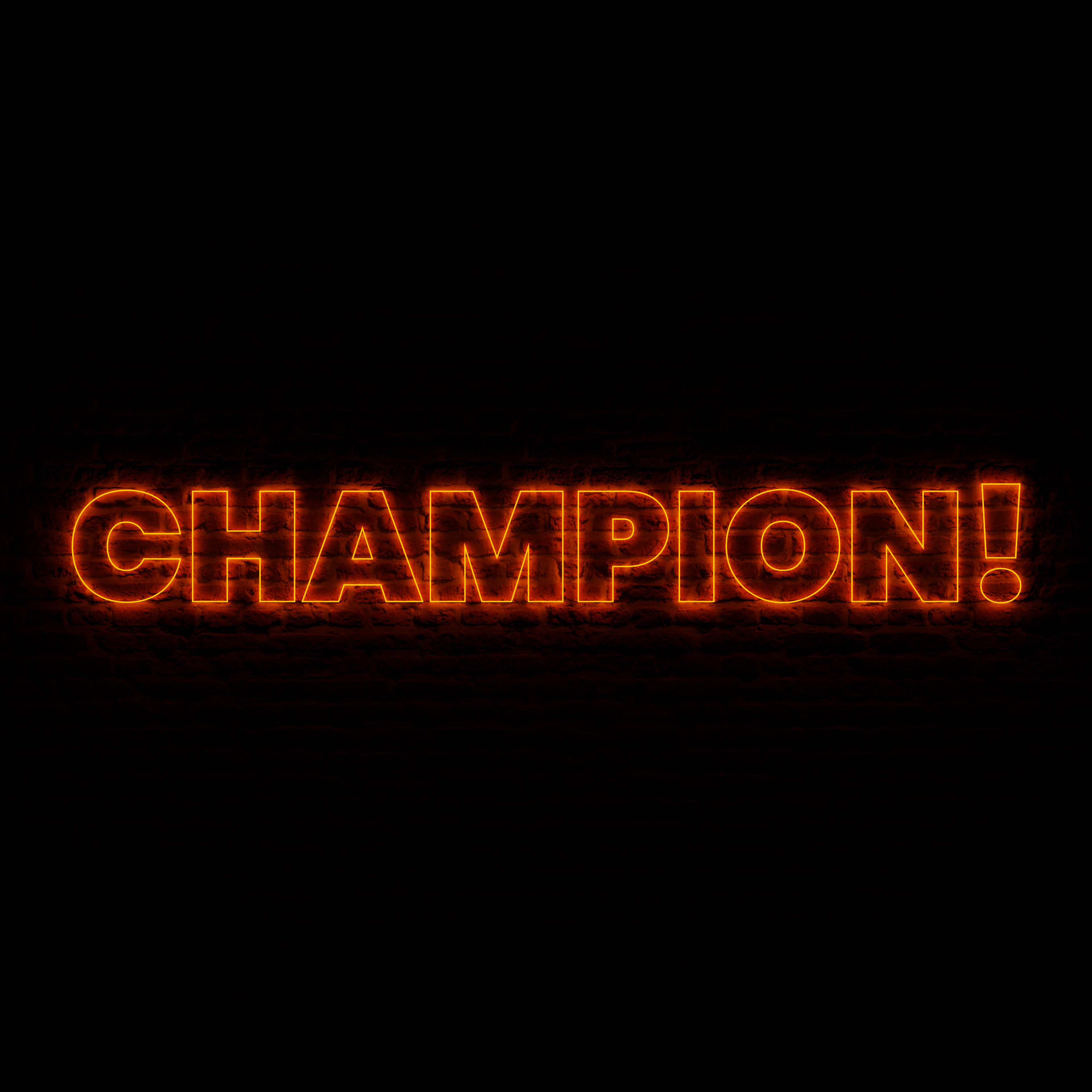 Neon CHAMPION With Dark Brick Background