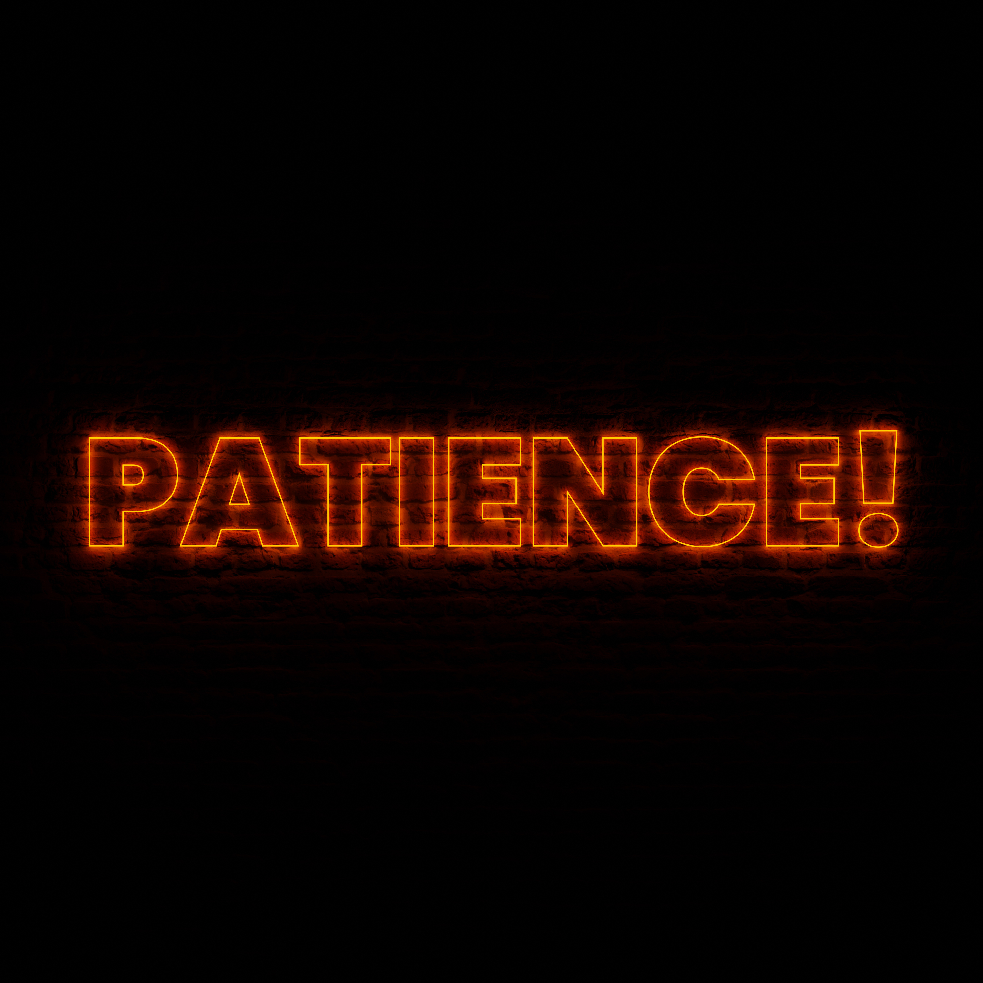 Neon PATIENCE With Dark Brick Background