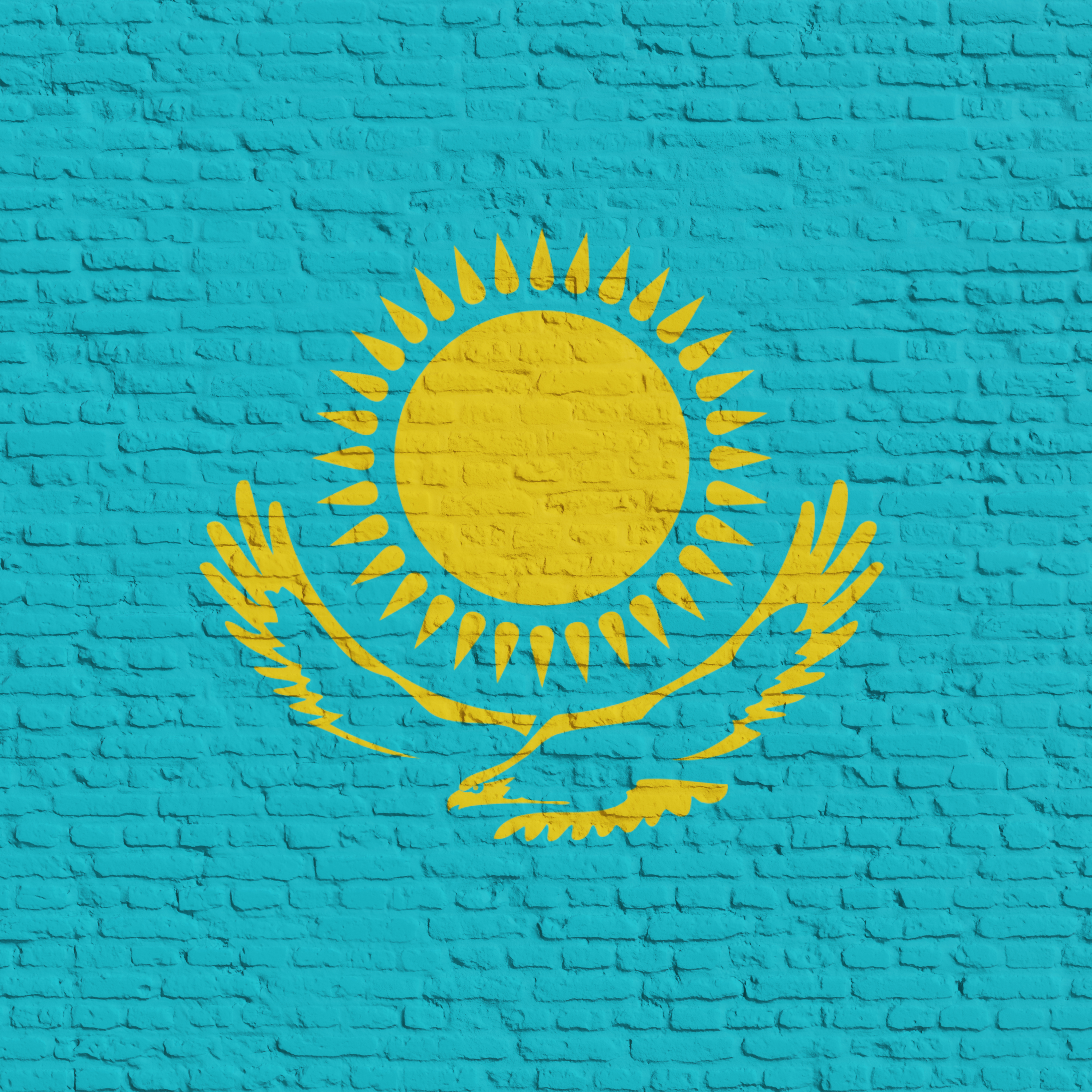 Brick Wall With Flag Of Kazakhstan