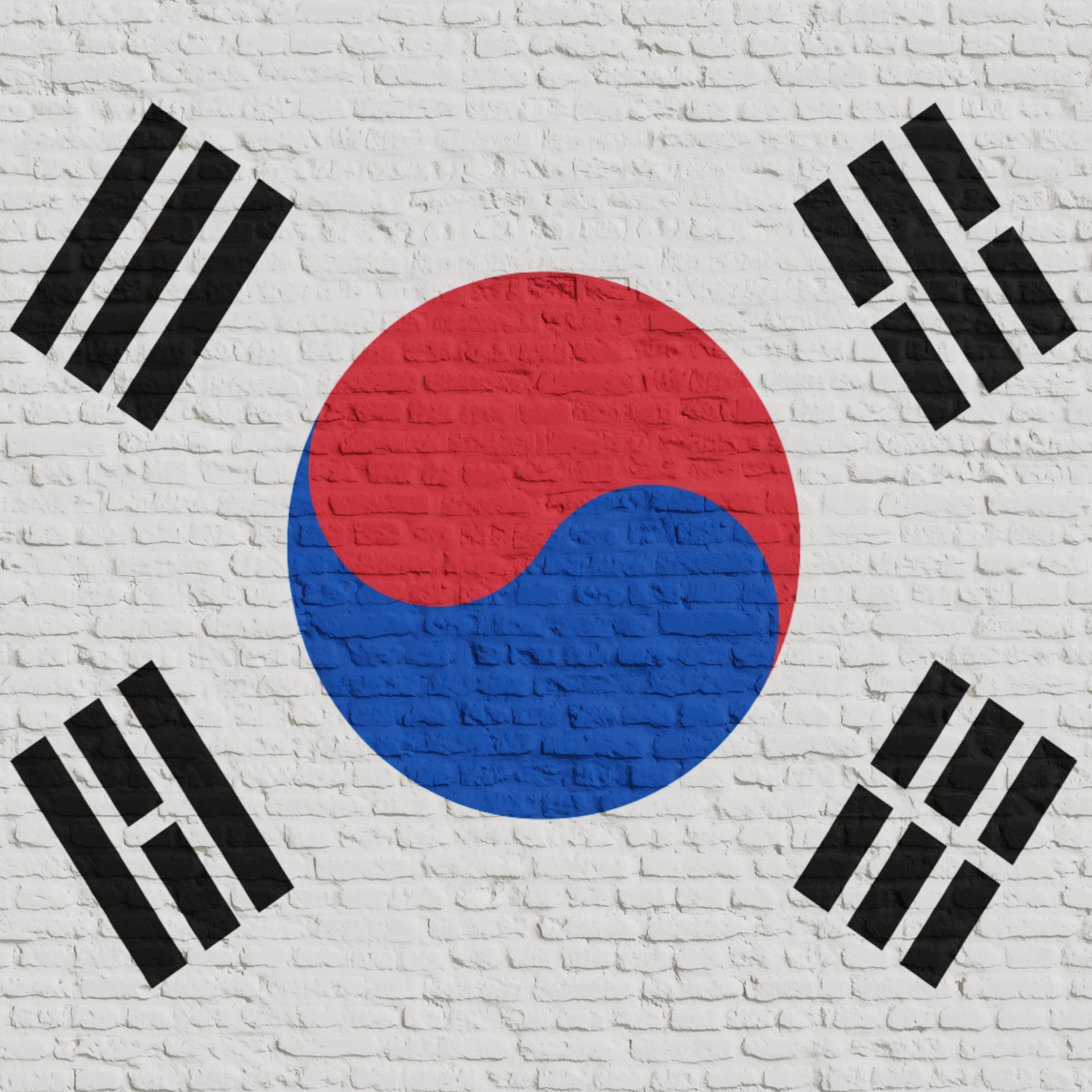 Brick Wall With Flag Of South Korea