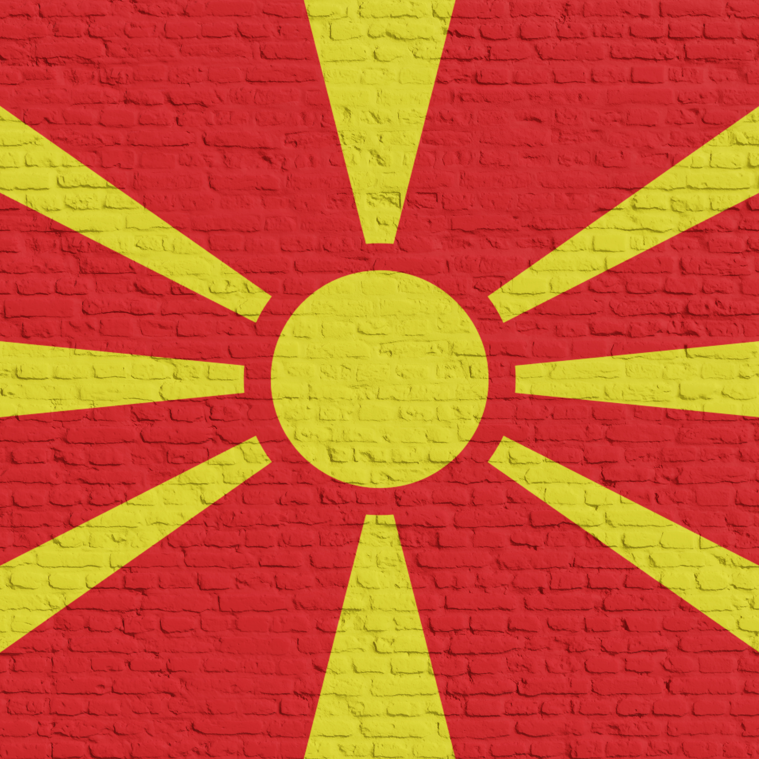 Brick Wall With Flag Of North Macedonia