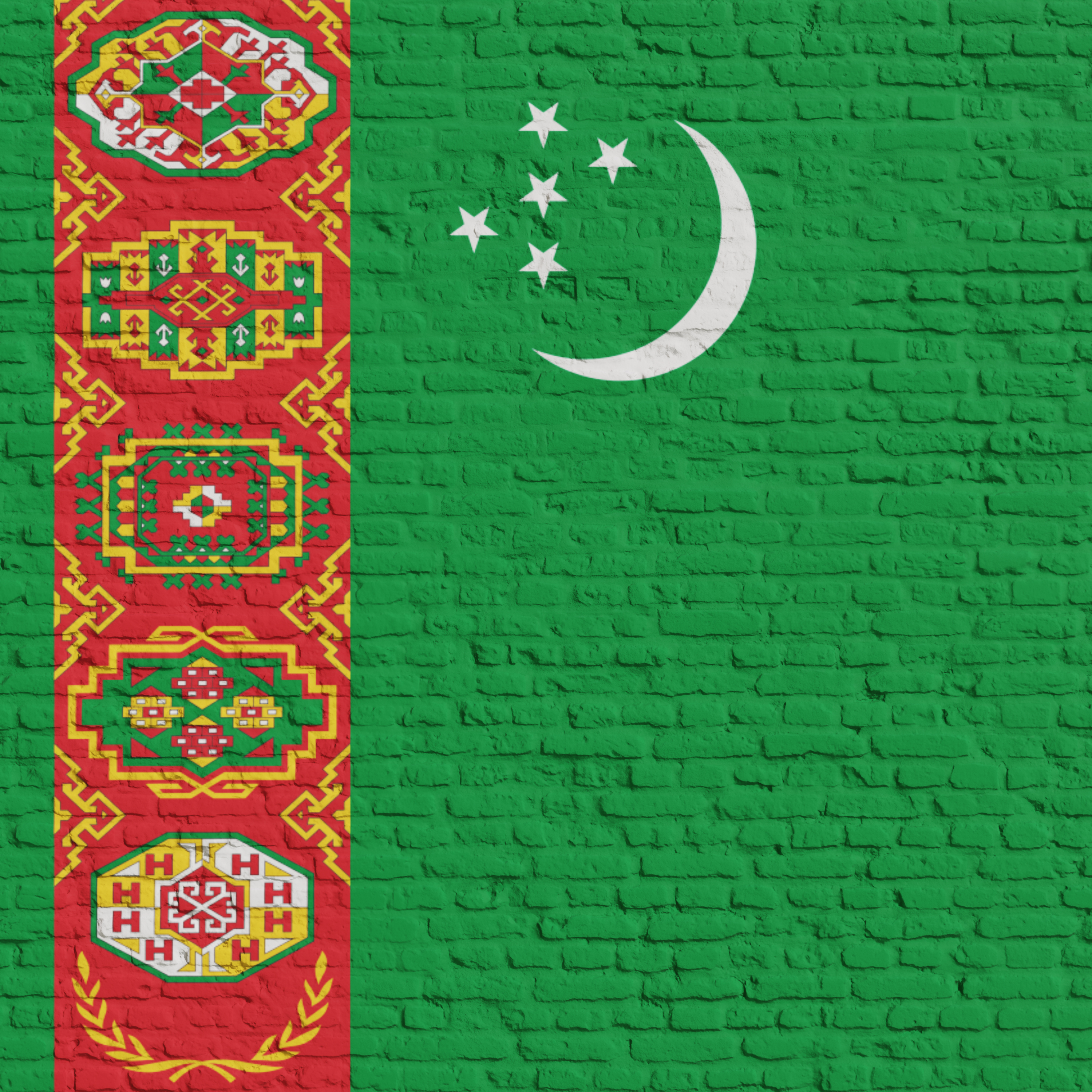Brick Wall With Flag Of Turkmenistan