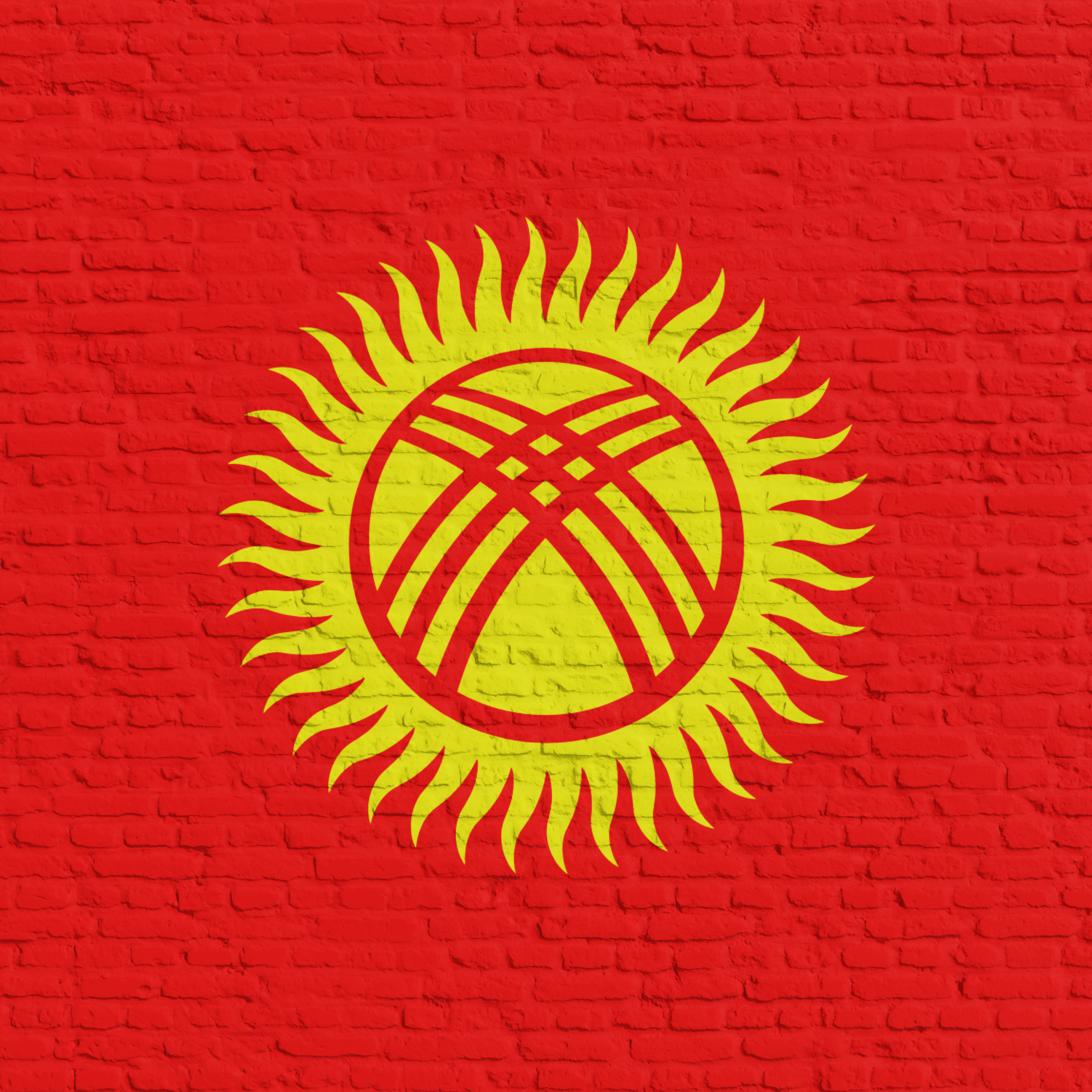 Brick Wall With Flag Of Kyrgyzstan