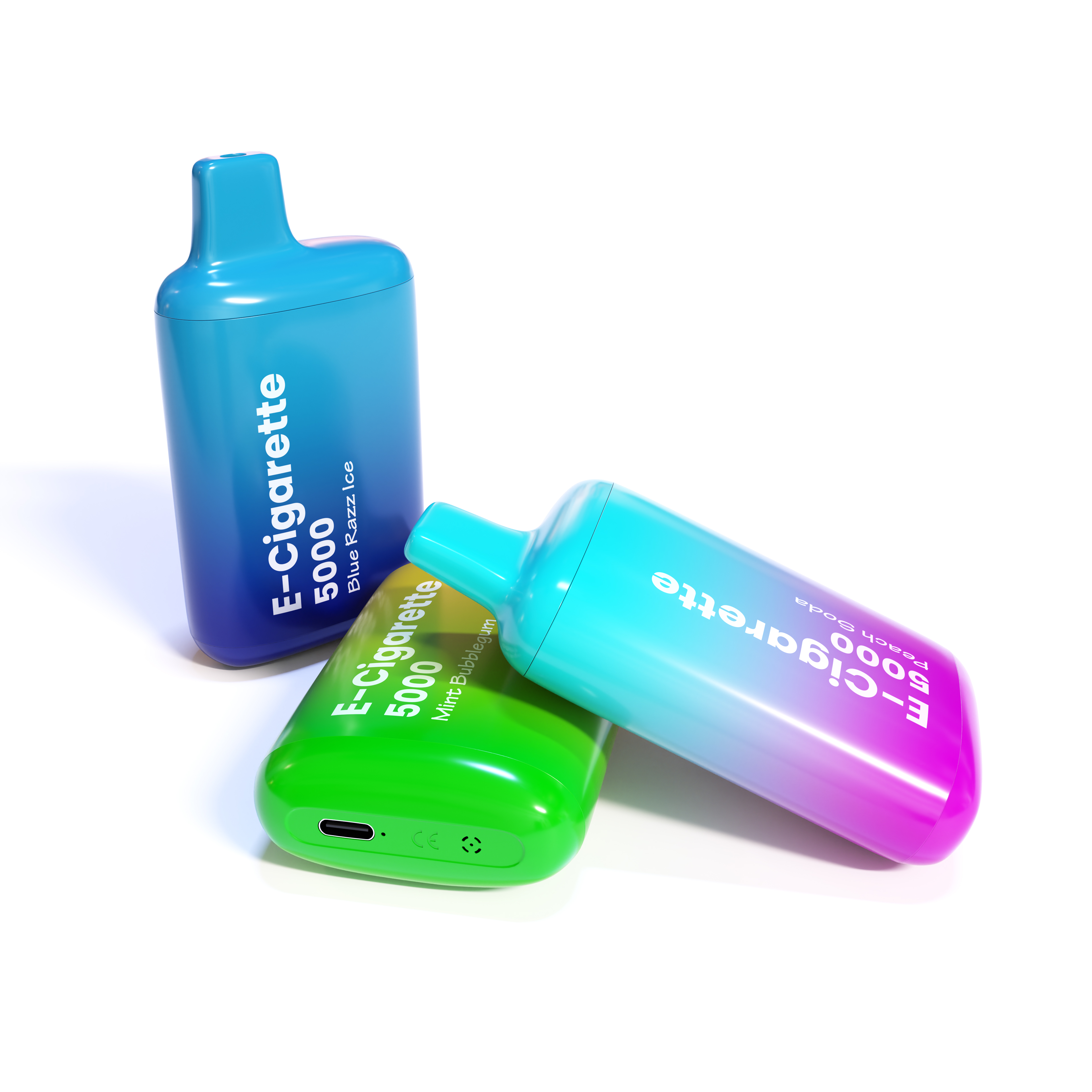 E-Cigarette Mint Bubblegum, Peach Soda, Blue Razz Ice-1