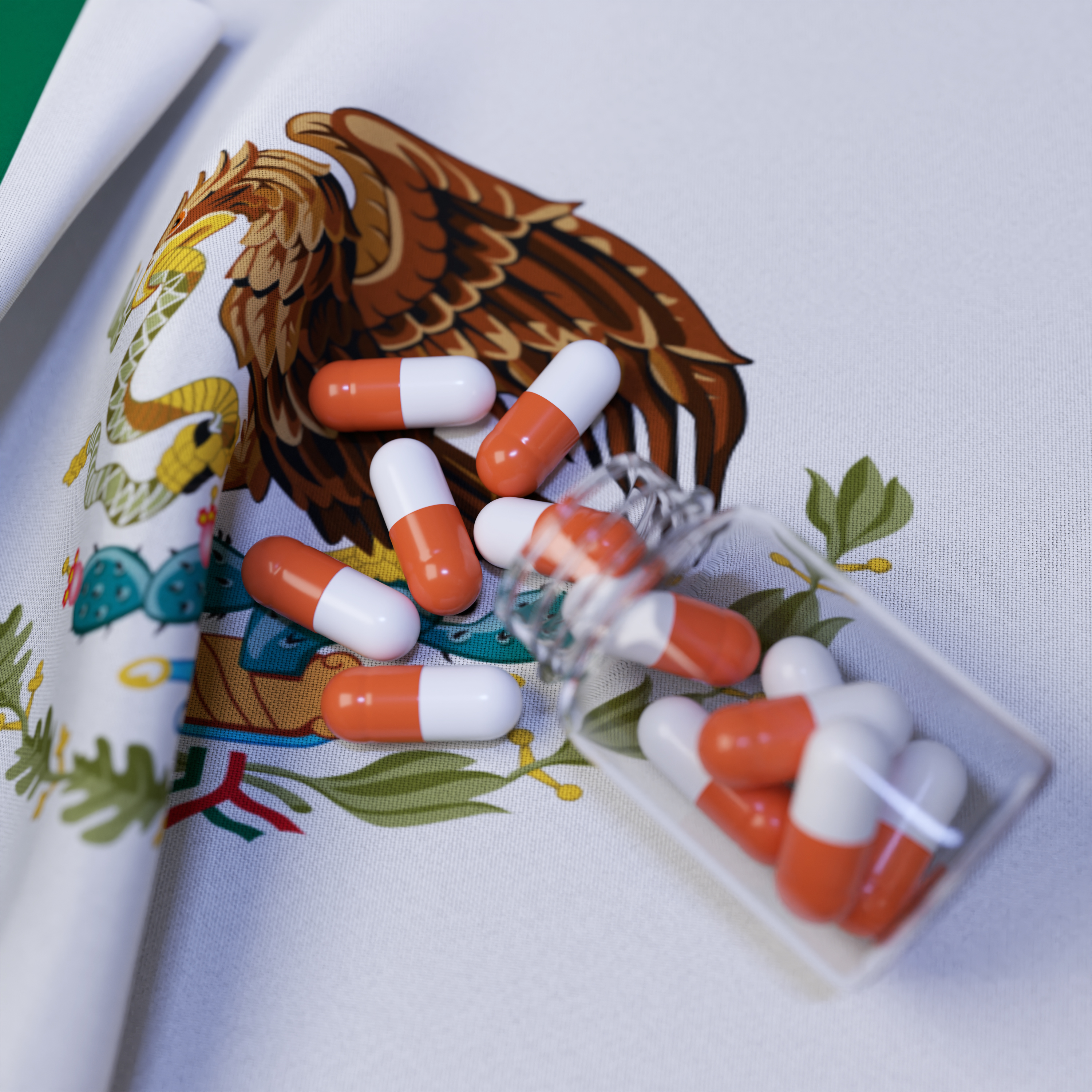 Flag of Mexico With Pills and Capsules