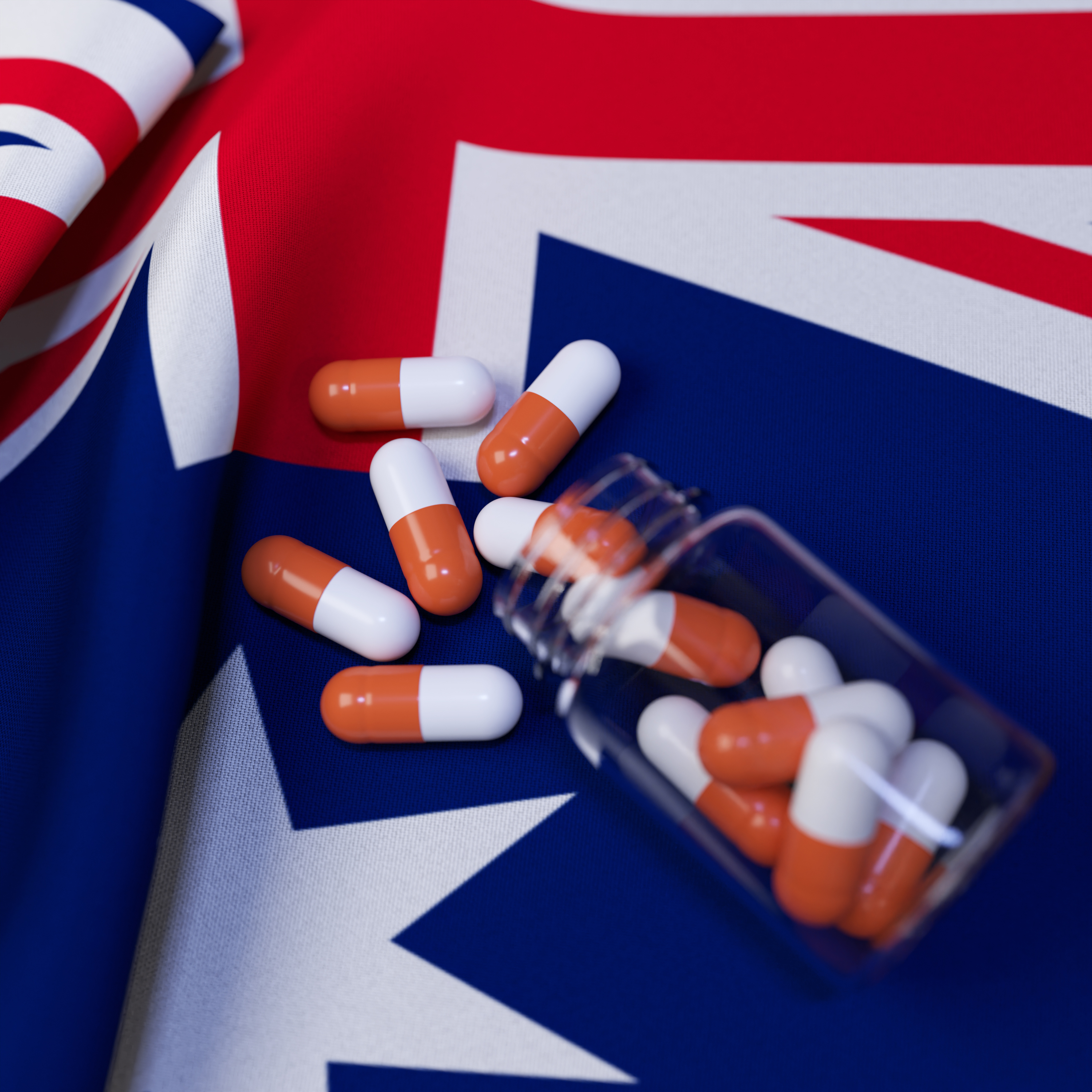 Flag of Australia With Pills and Capsules