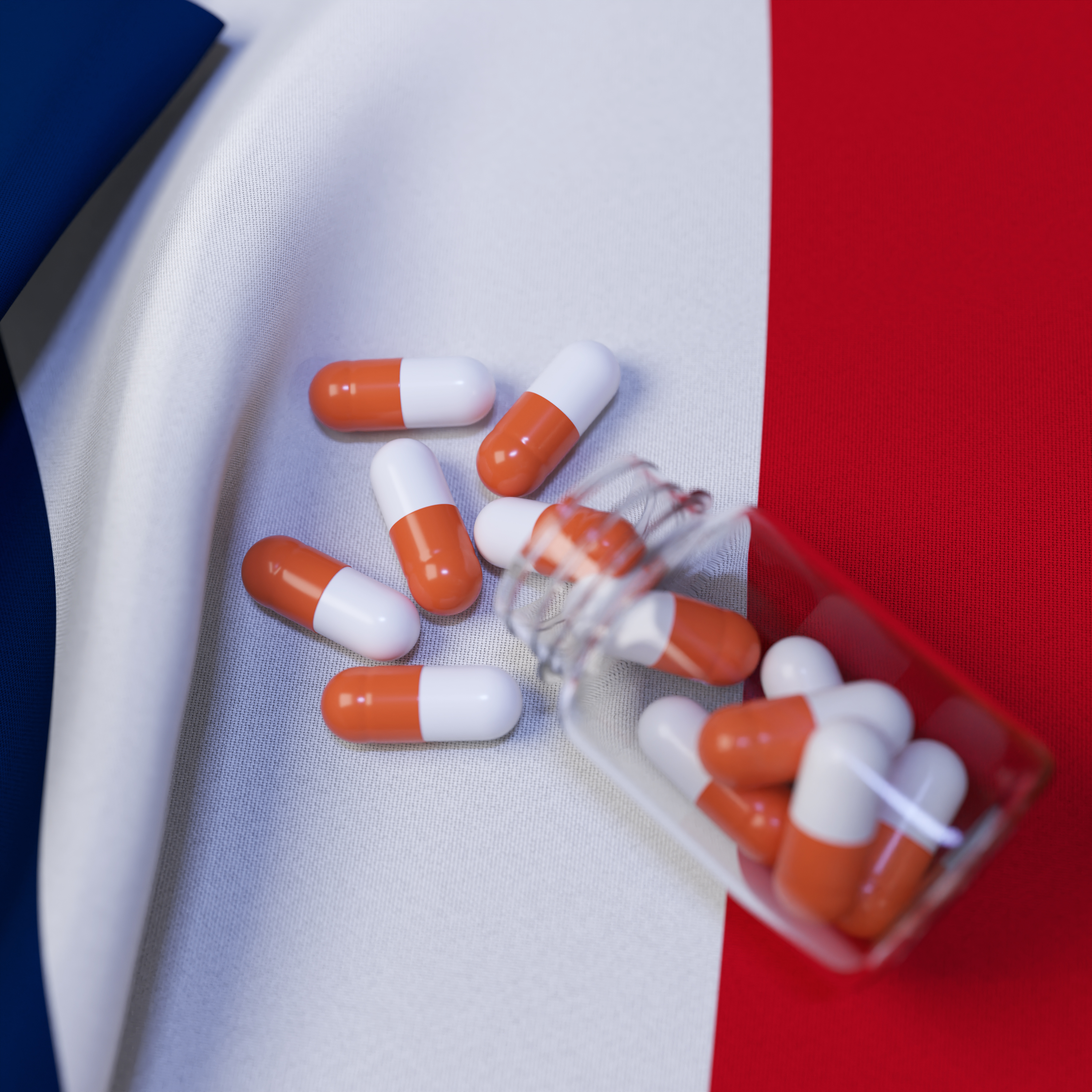 Flag of France With Pills and Capsules