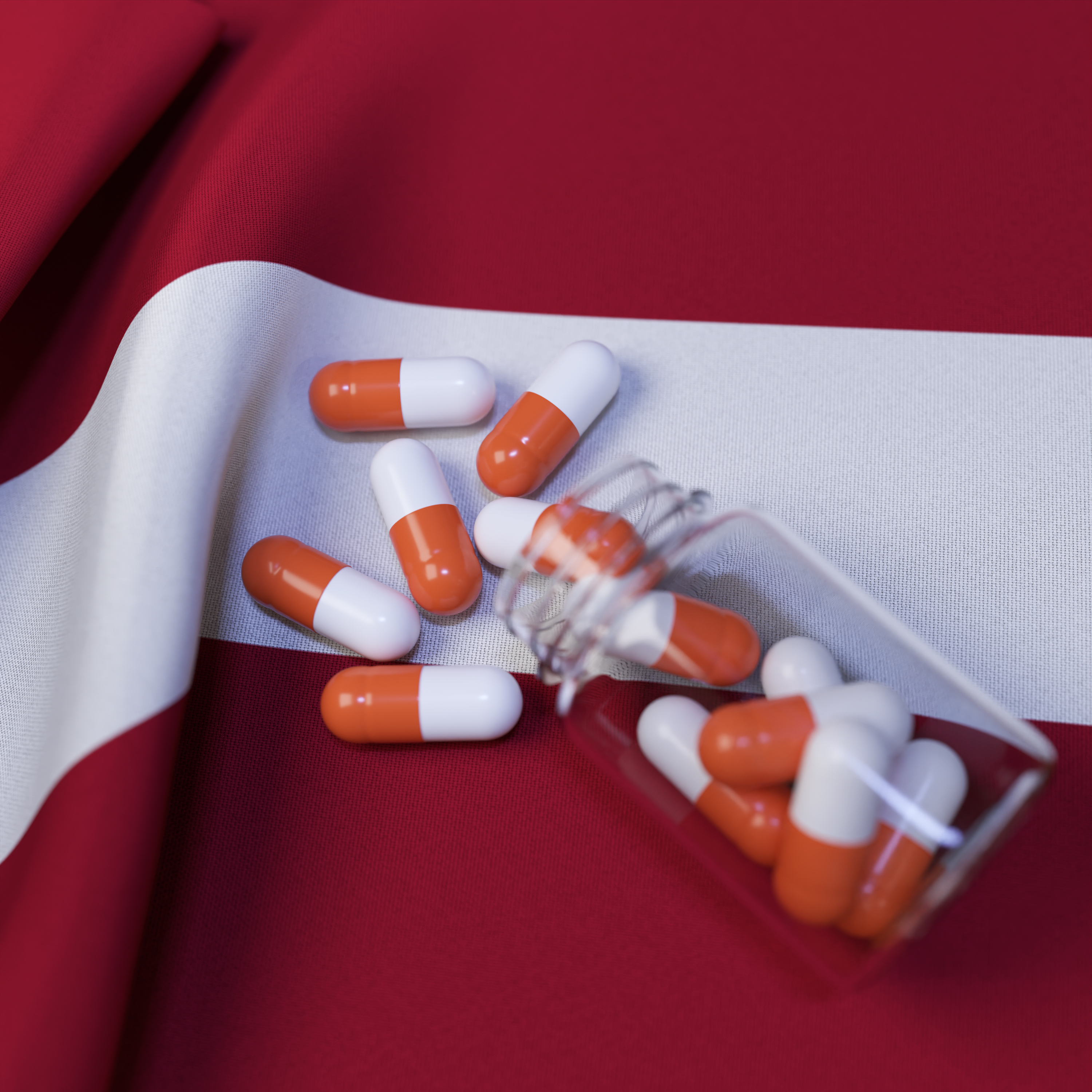 Flag of Latvia With Pills and Capsules