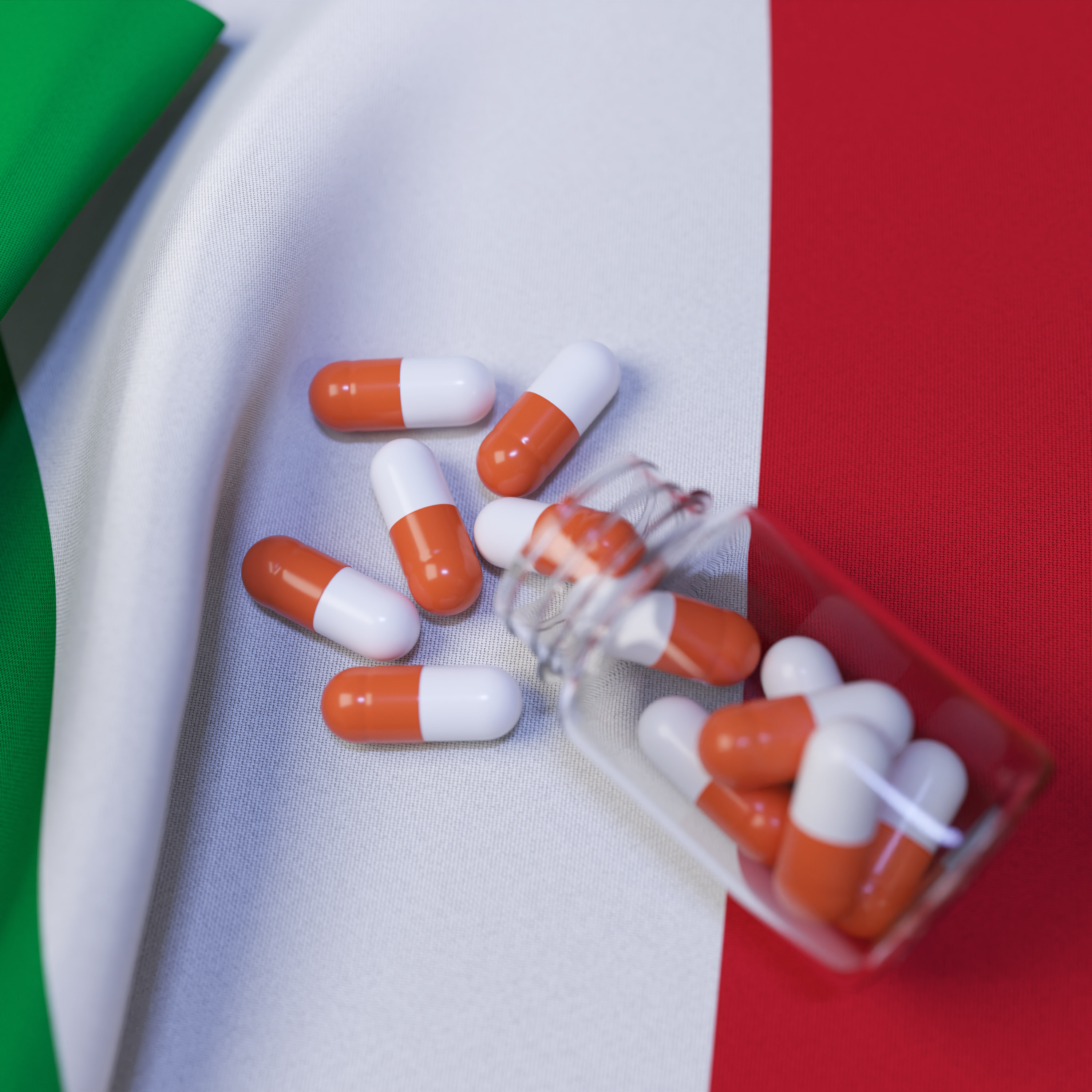 Flag of Italy With Pills and Capsules