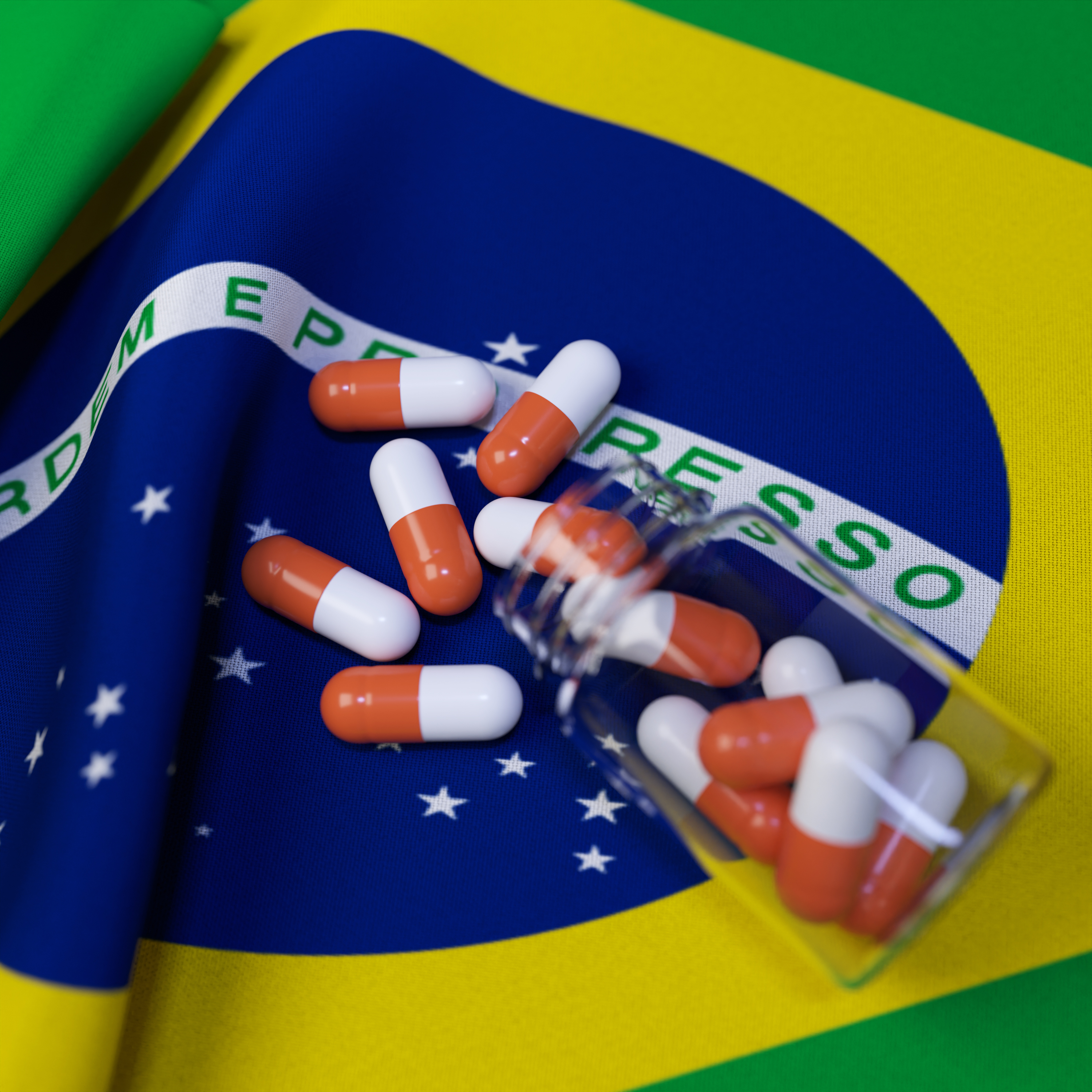 Flag of Brazil With Pills and Capsules