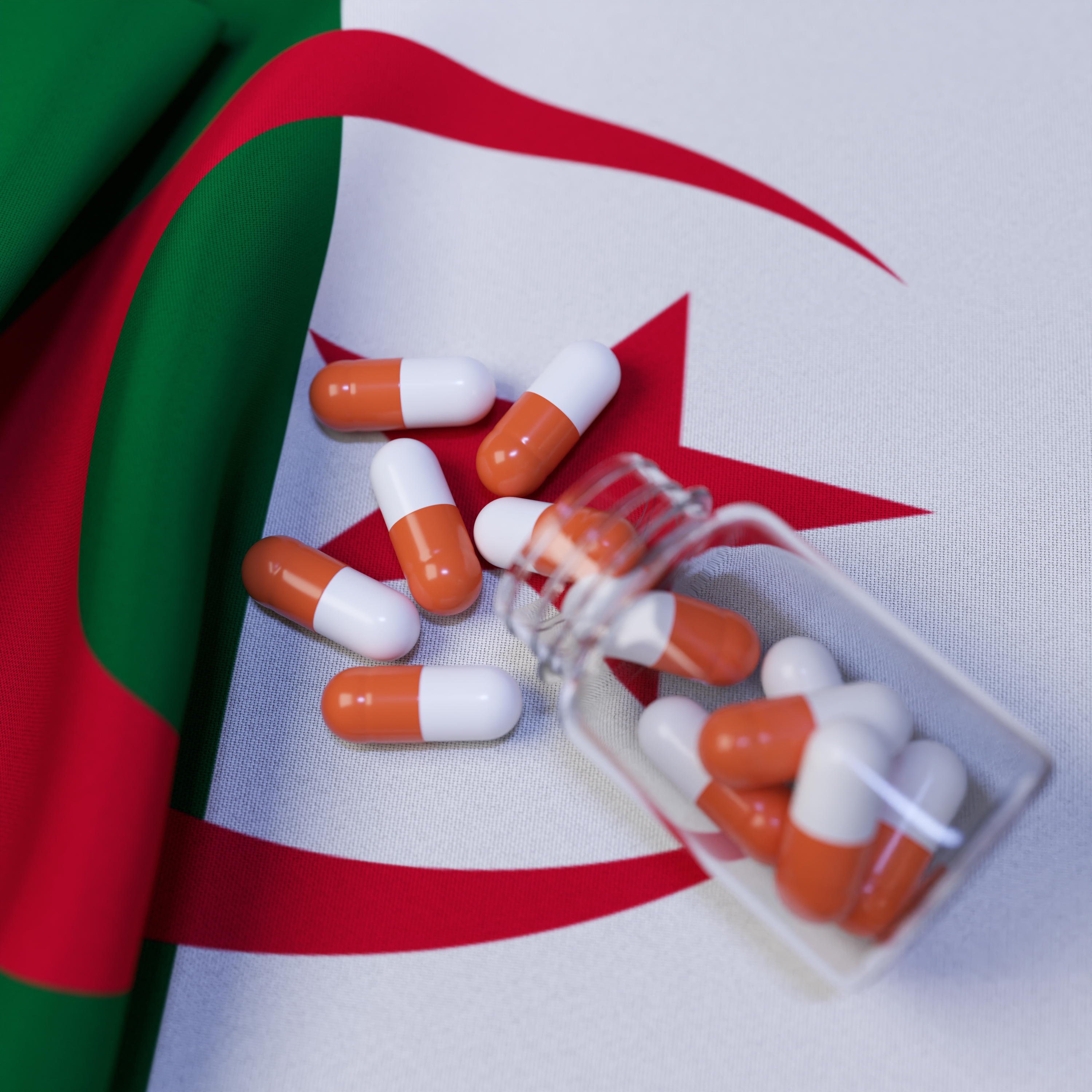 Flag of Algeria With Pills and Capsules