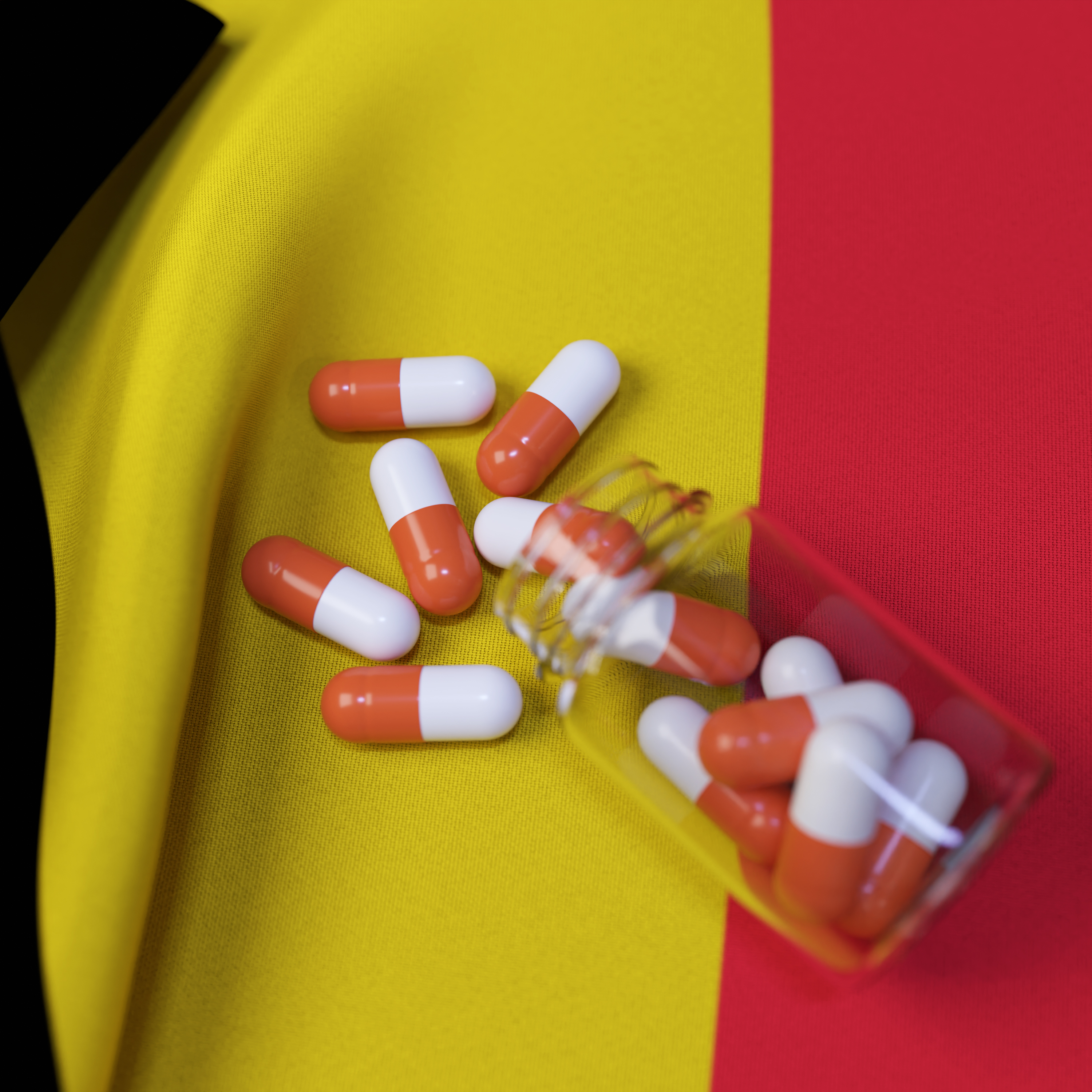 Flag of Belgium With Pills and Capsules