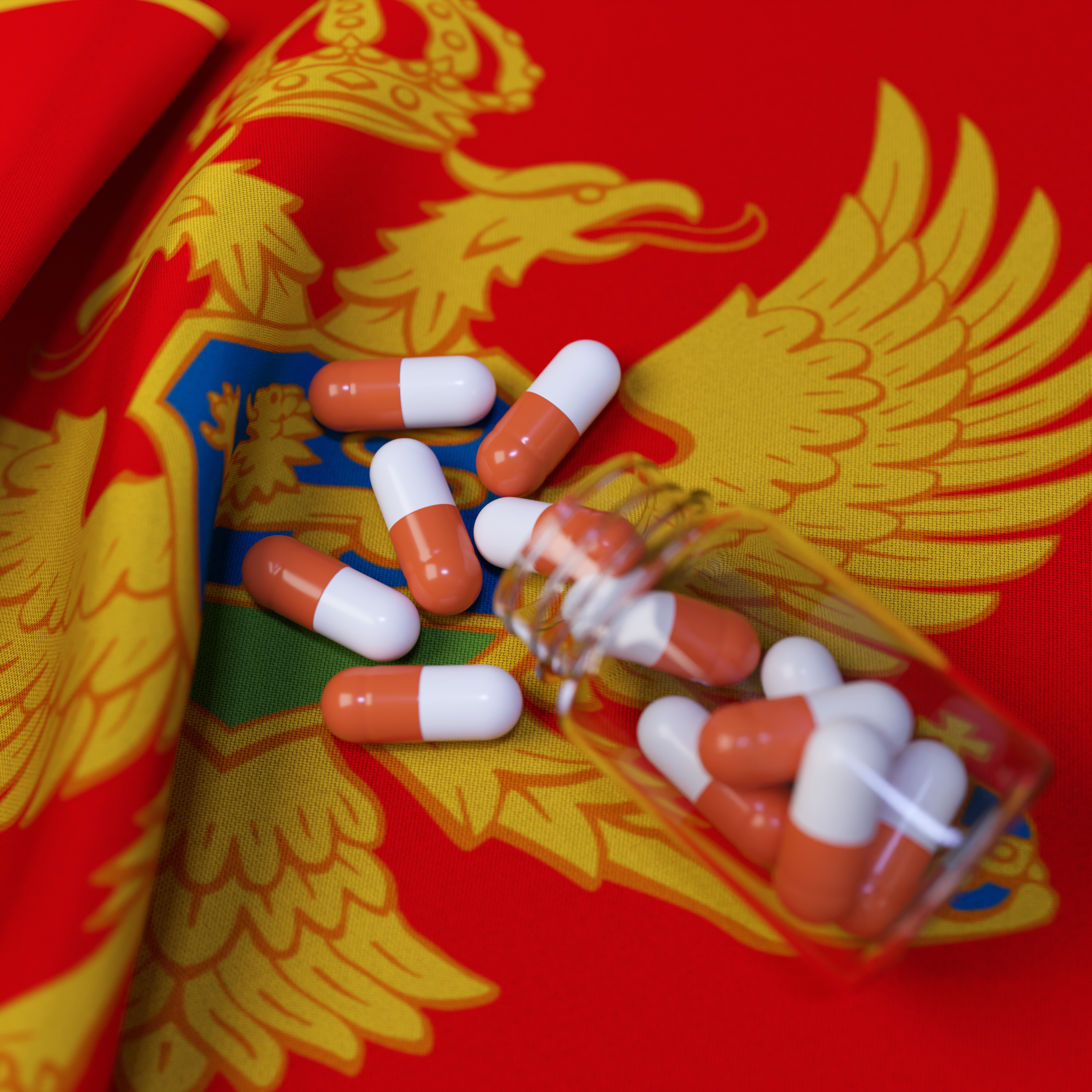 Flag of Montenegro With Pills and Capsules