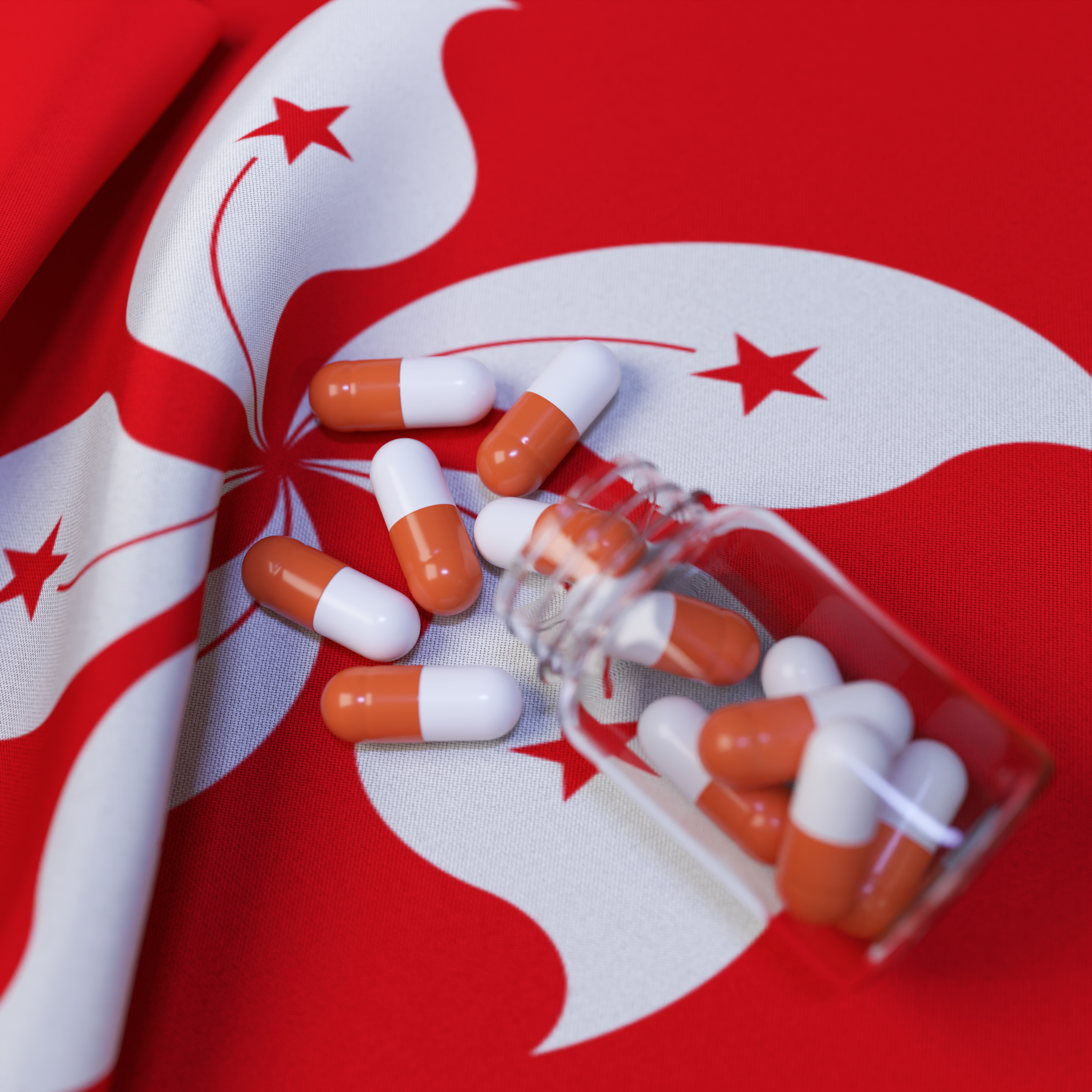 Flag of Hong Kong With Pills and Capsules