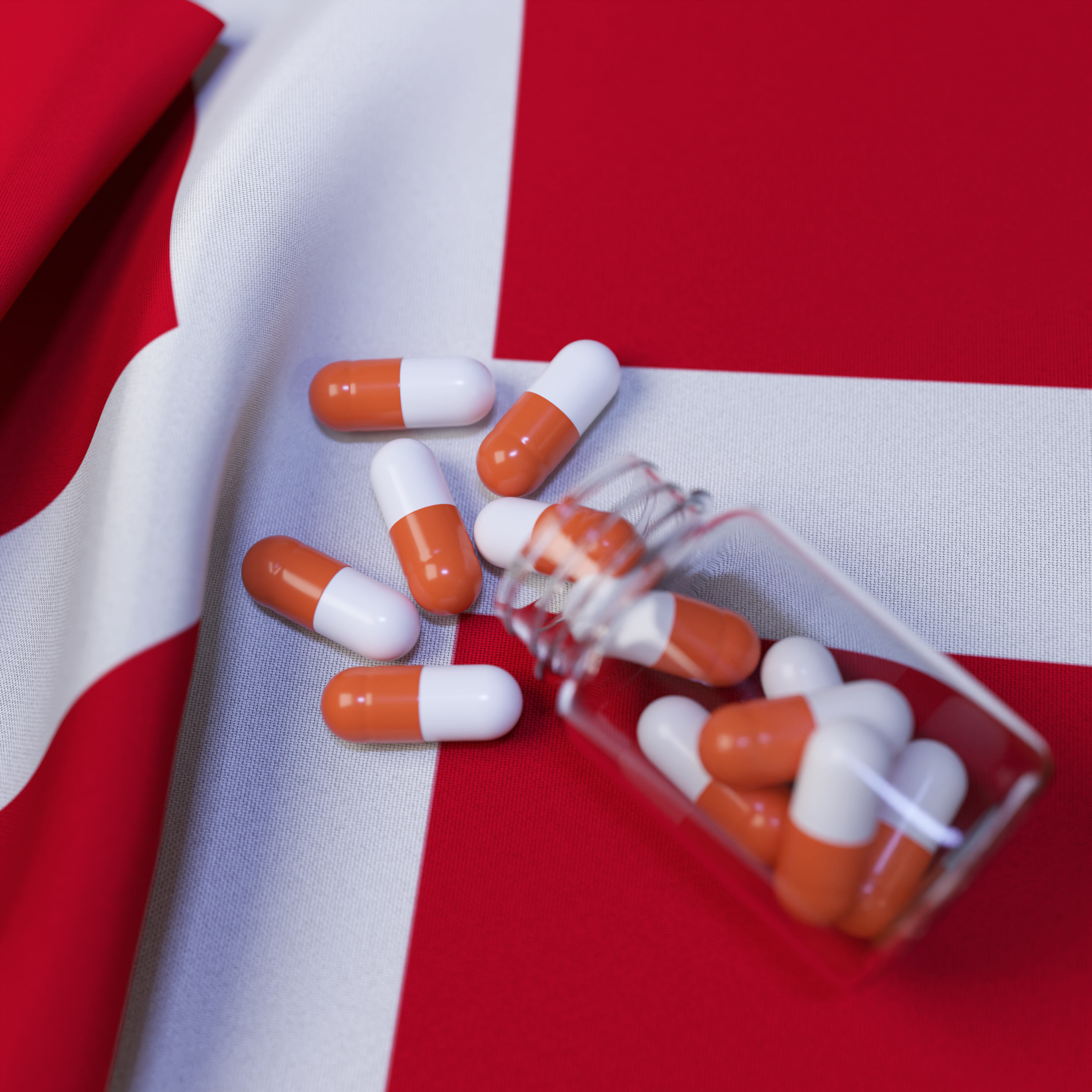 Flag of Denmark With Pills and Capsules