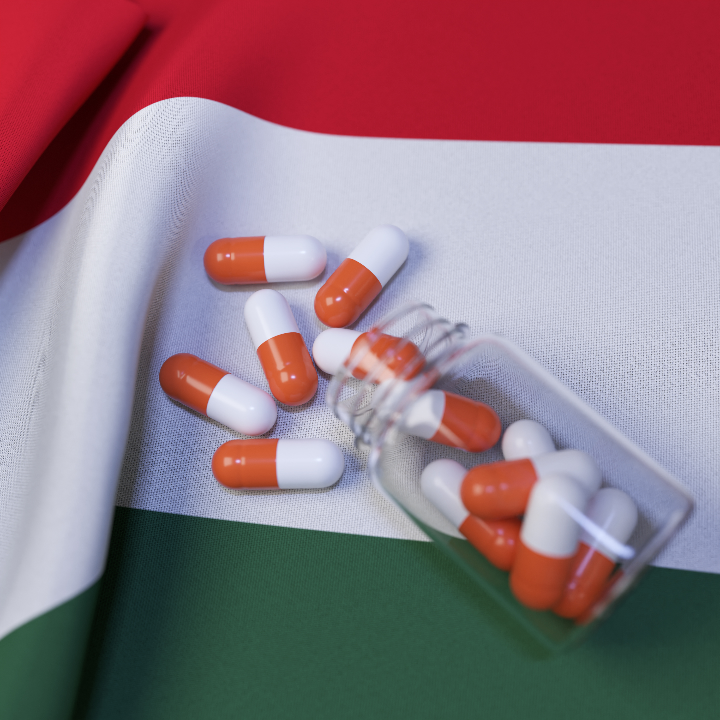 Flag of Hungary With Pills and Capsules