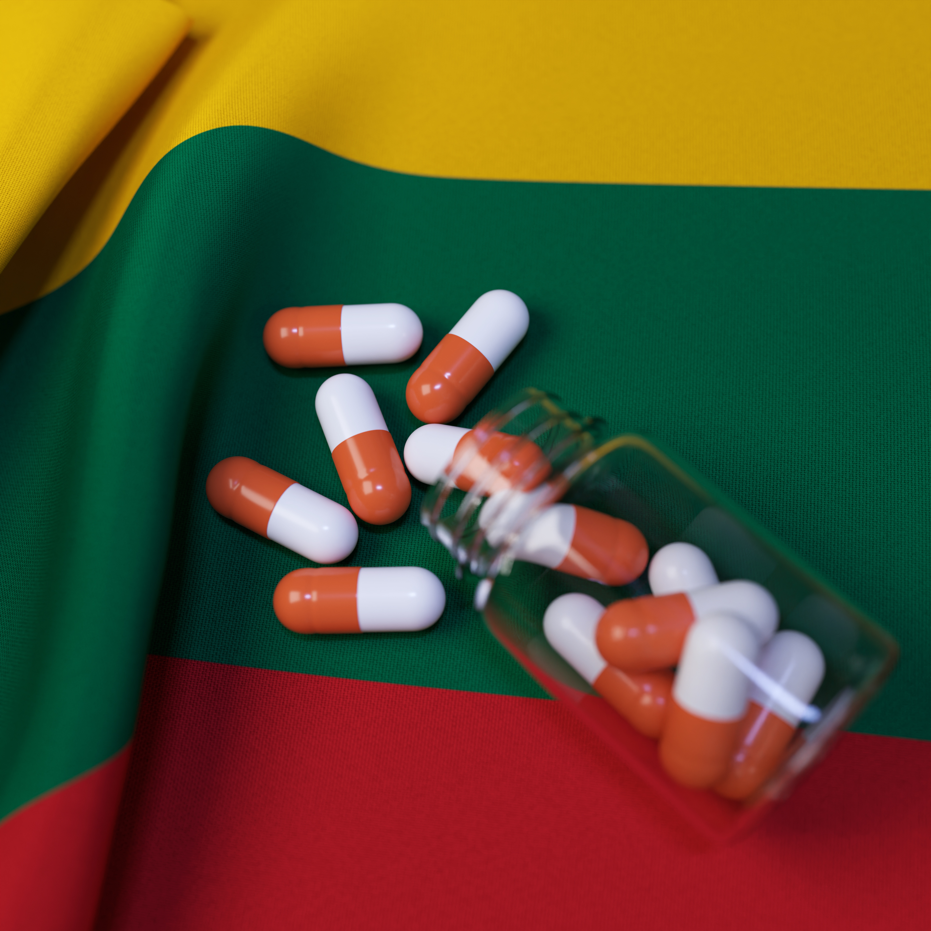 Flag of Lithuania With Pills and Capsules