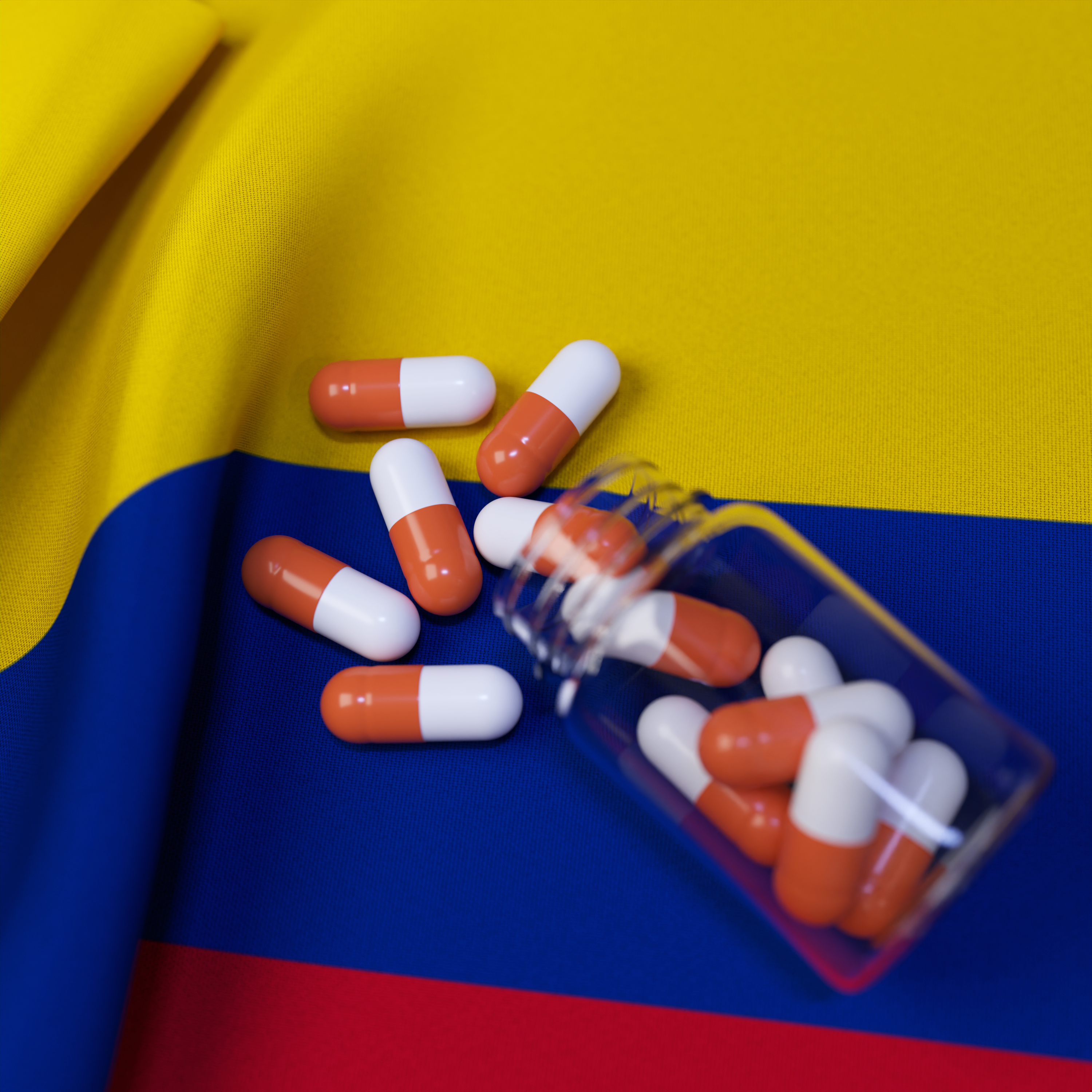 Flag of Colombia With Pills and Capsules