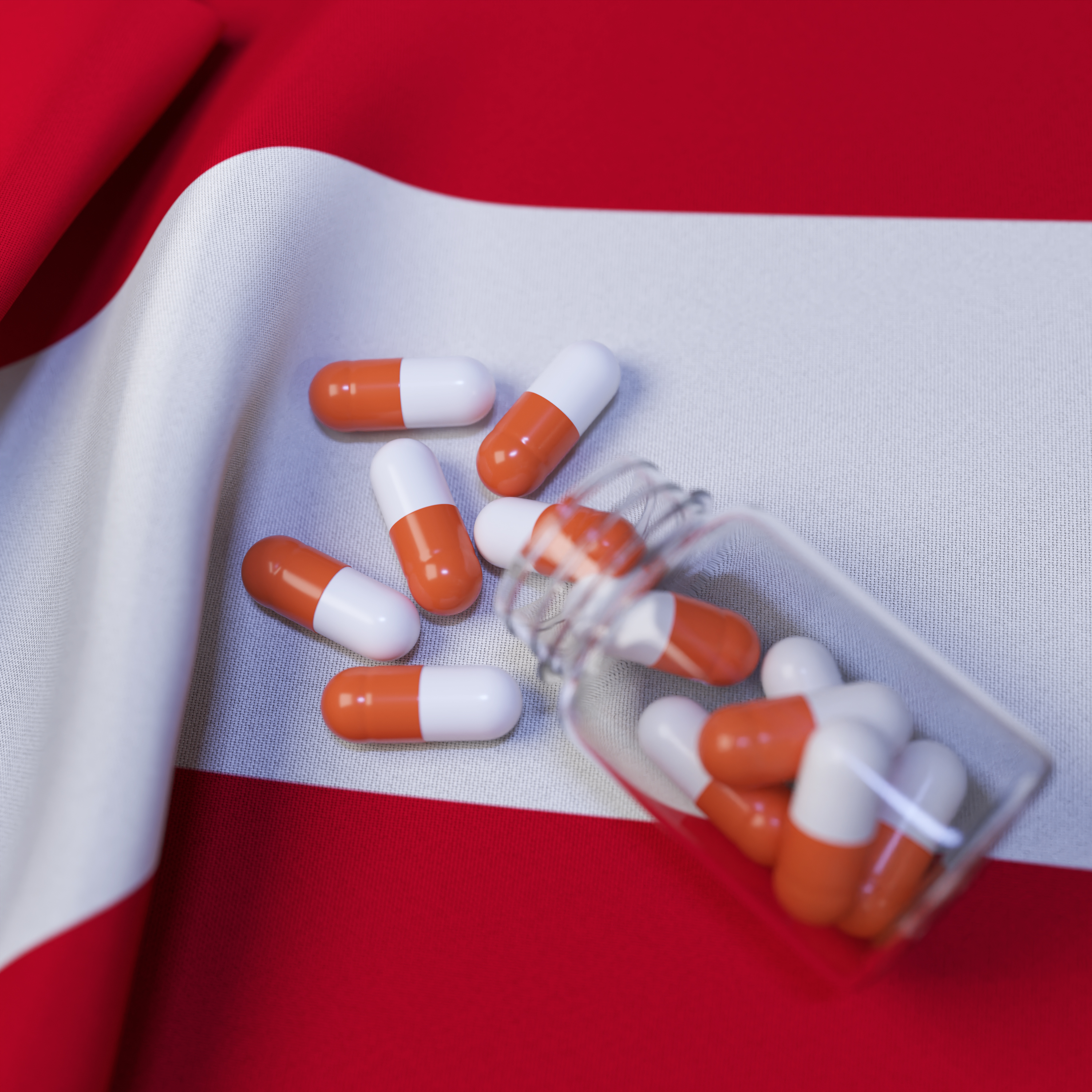 Flag of Austria With Pills and Capsules