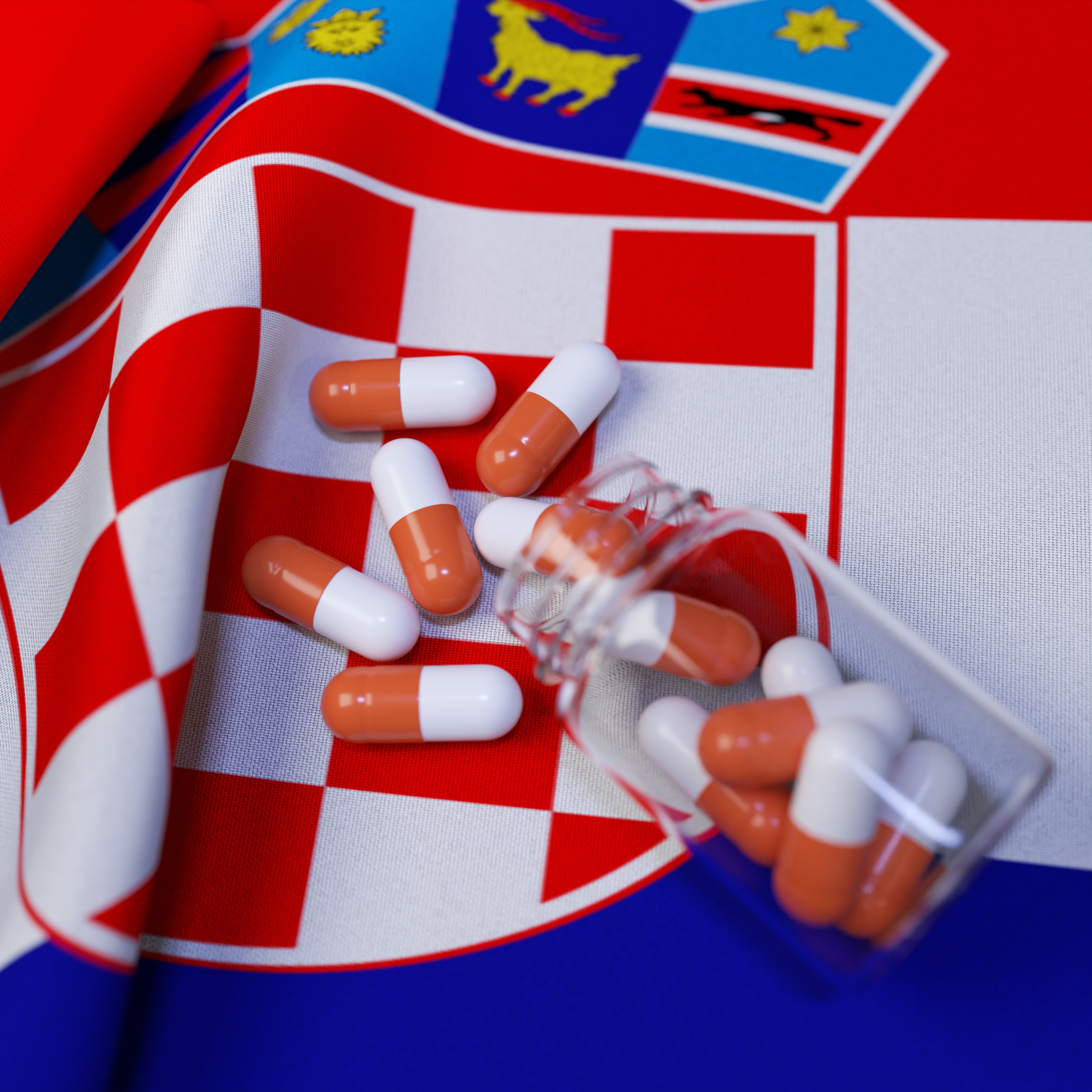 Flag of Croatia With Pills and Capsules