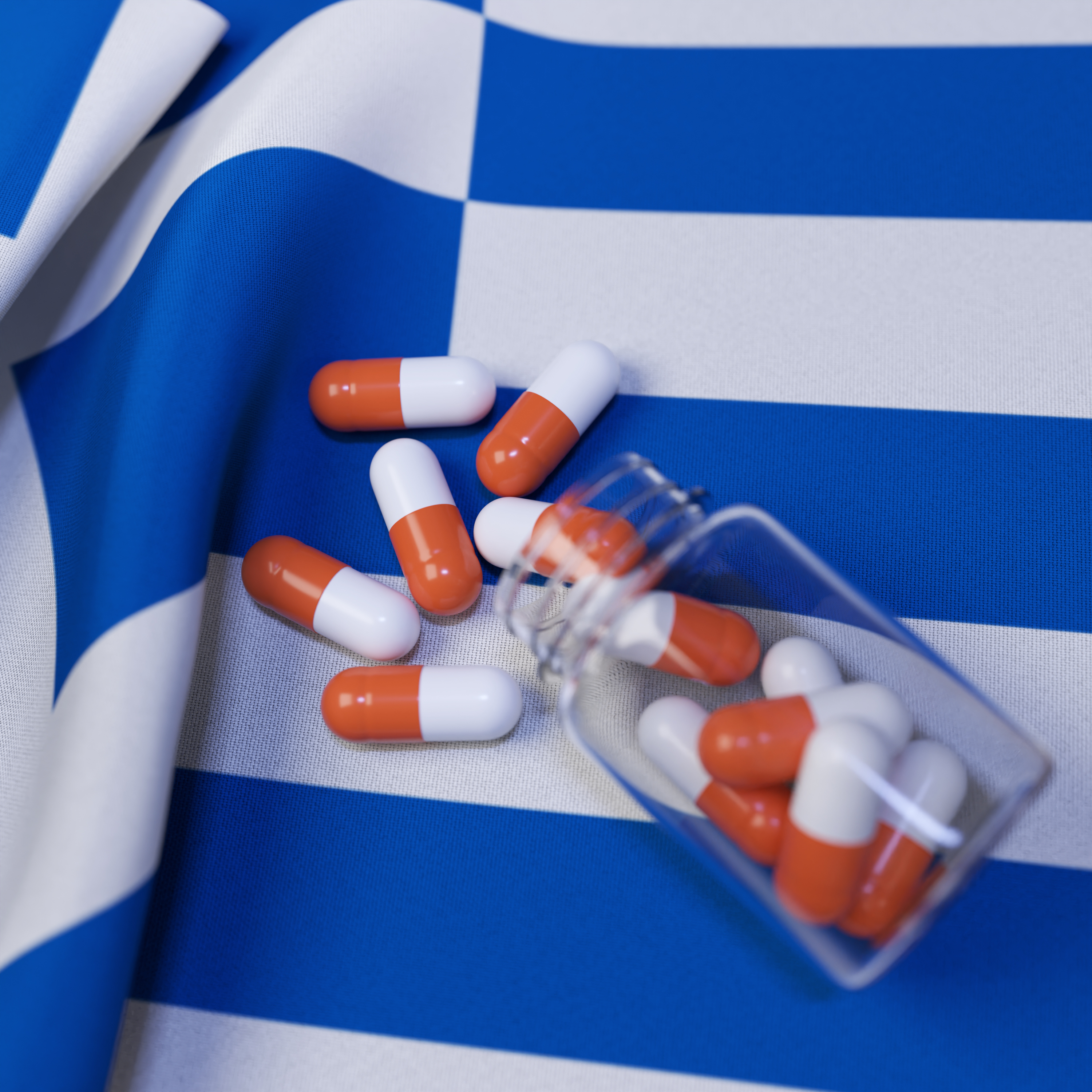 Flag of Greece With Pills and Capsules