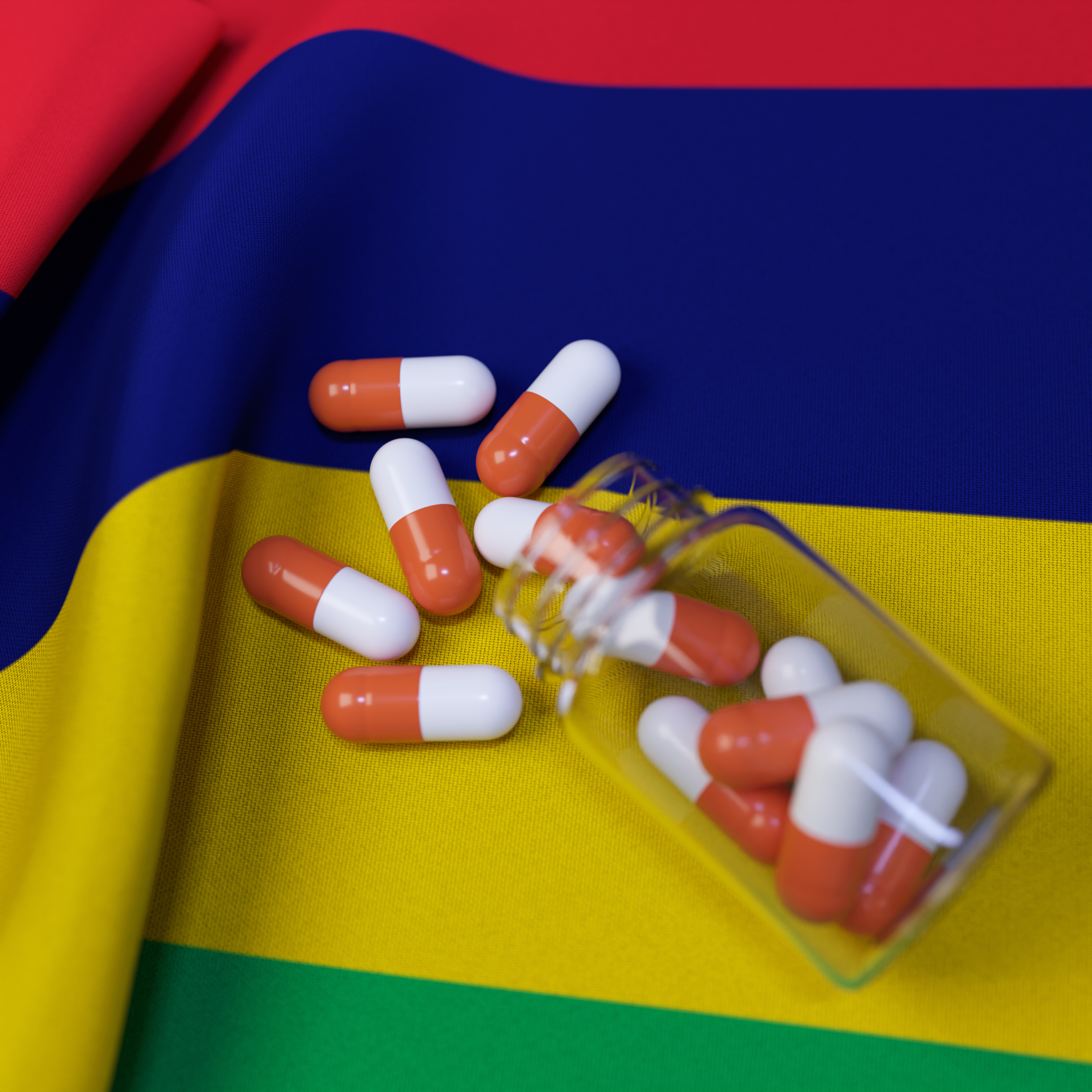 Flag of Mauritius With Pills and Capsules