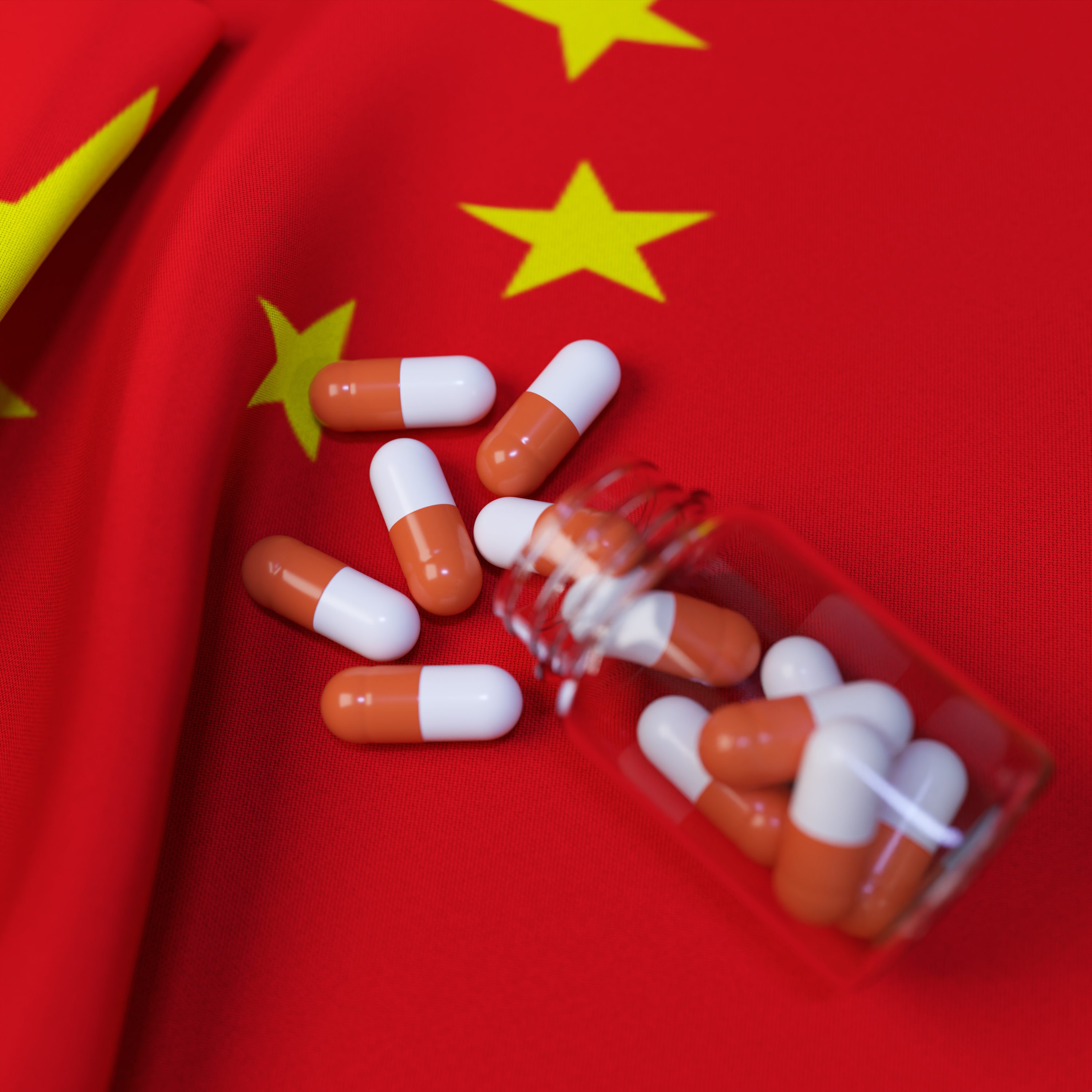 Flag of China With Pills and Capsules
