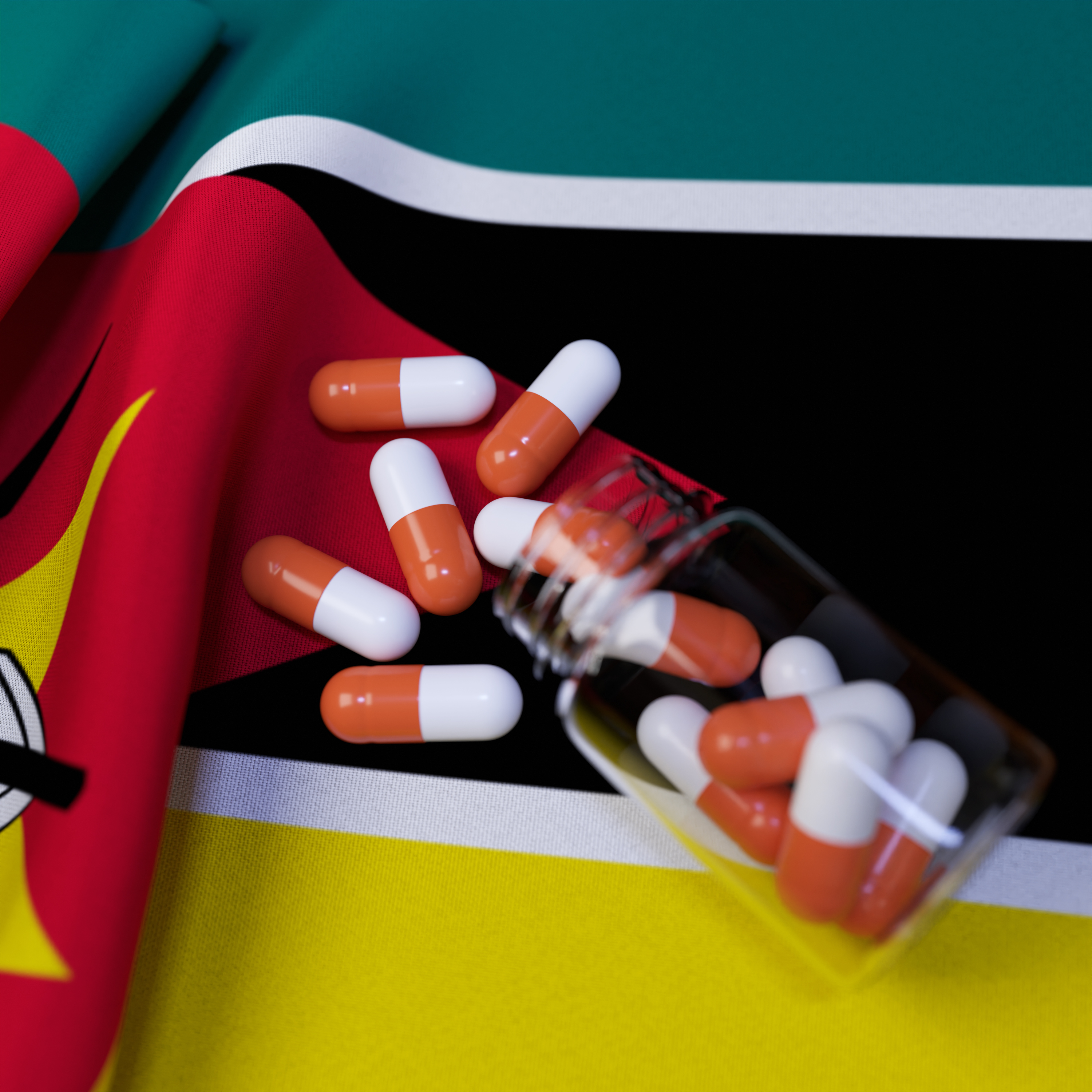 Flag of Mozambique With Pills and Capsules