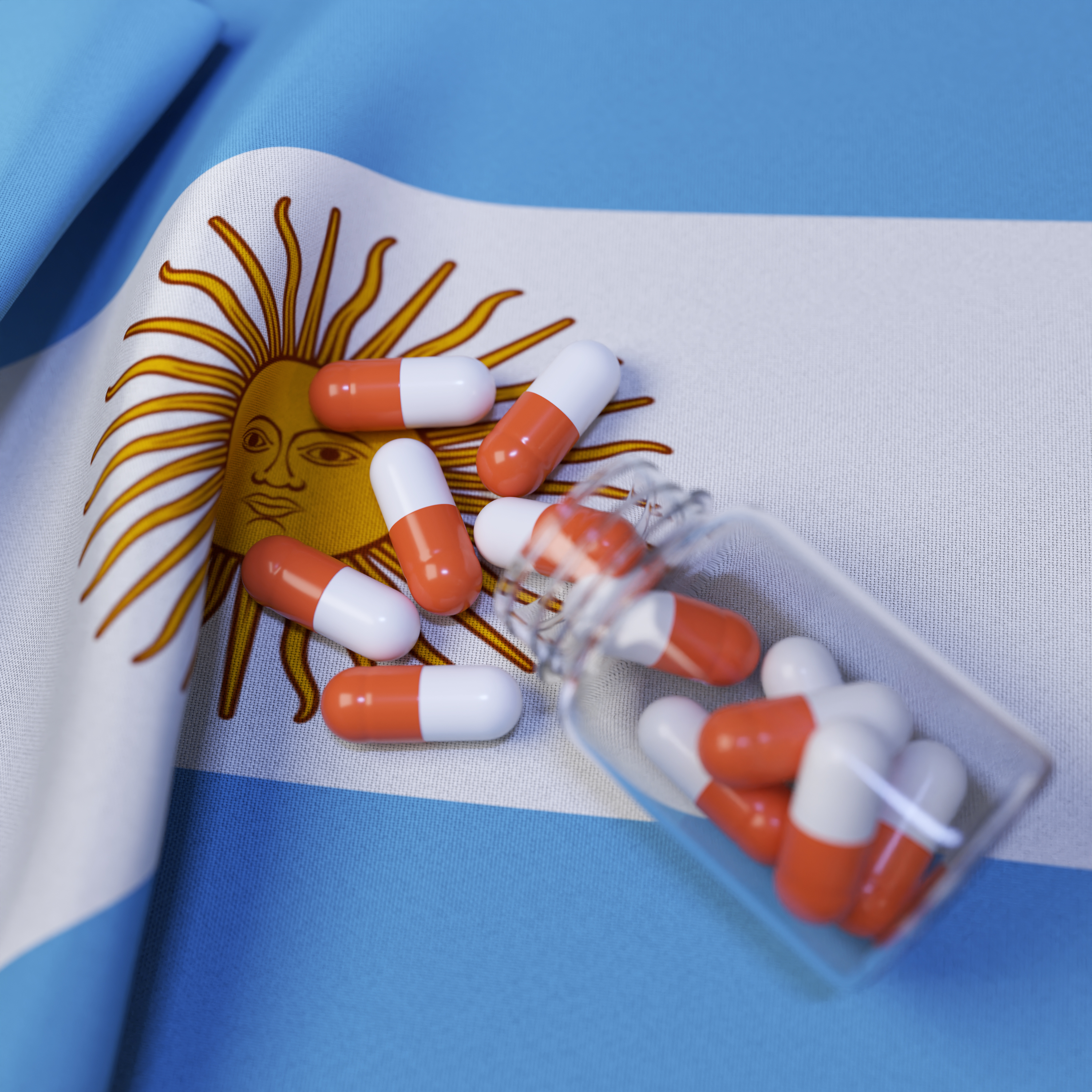 Flag of Argentina With Pills and Capsules