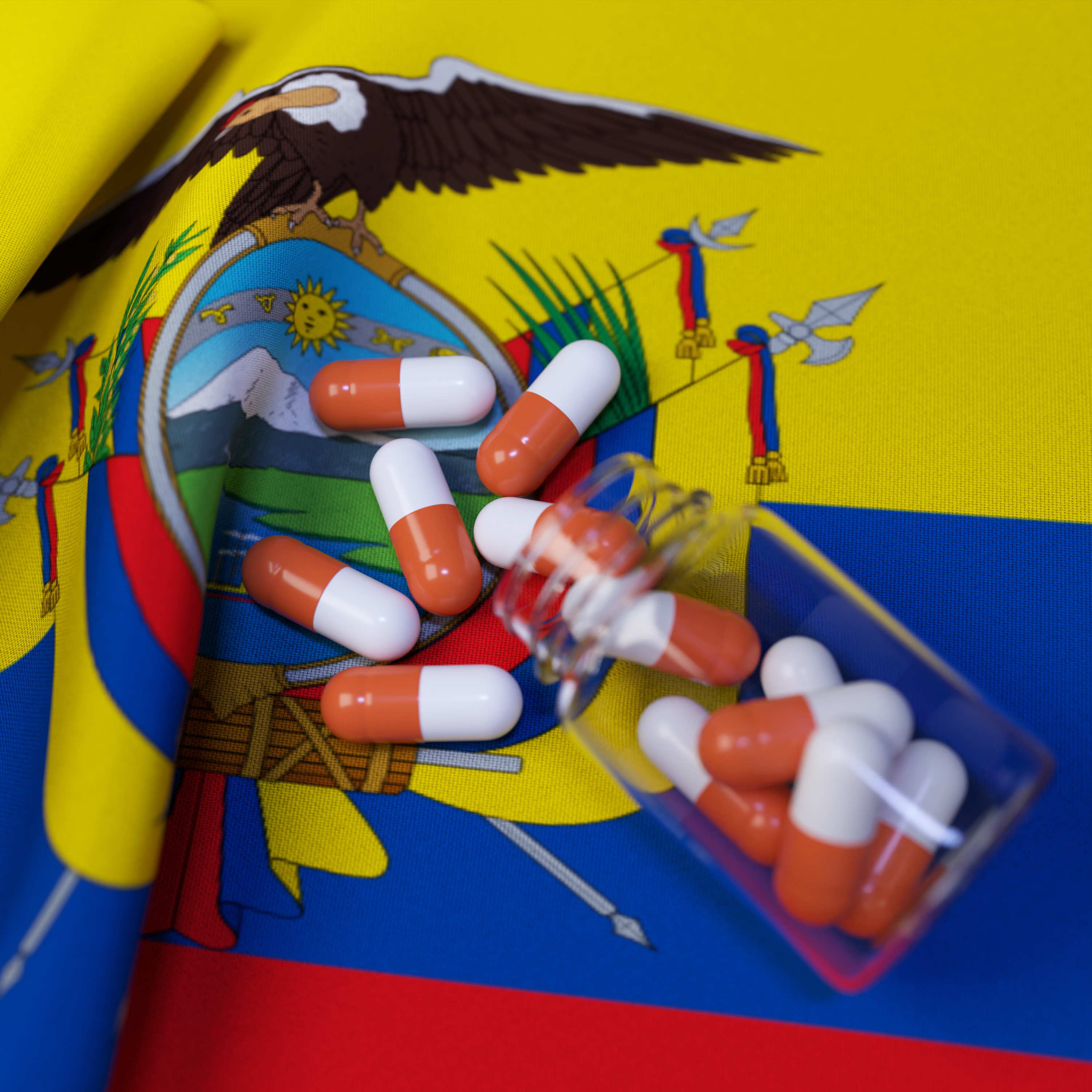 Flag of Ecuador With Pills and Capsules