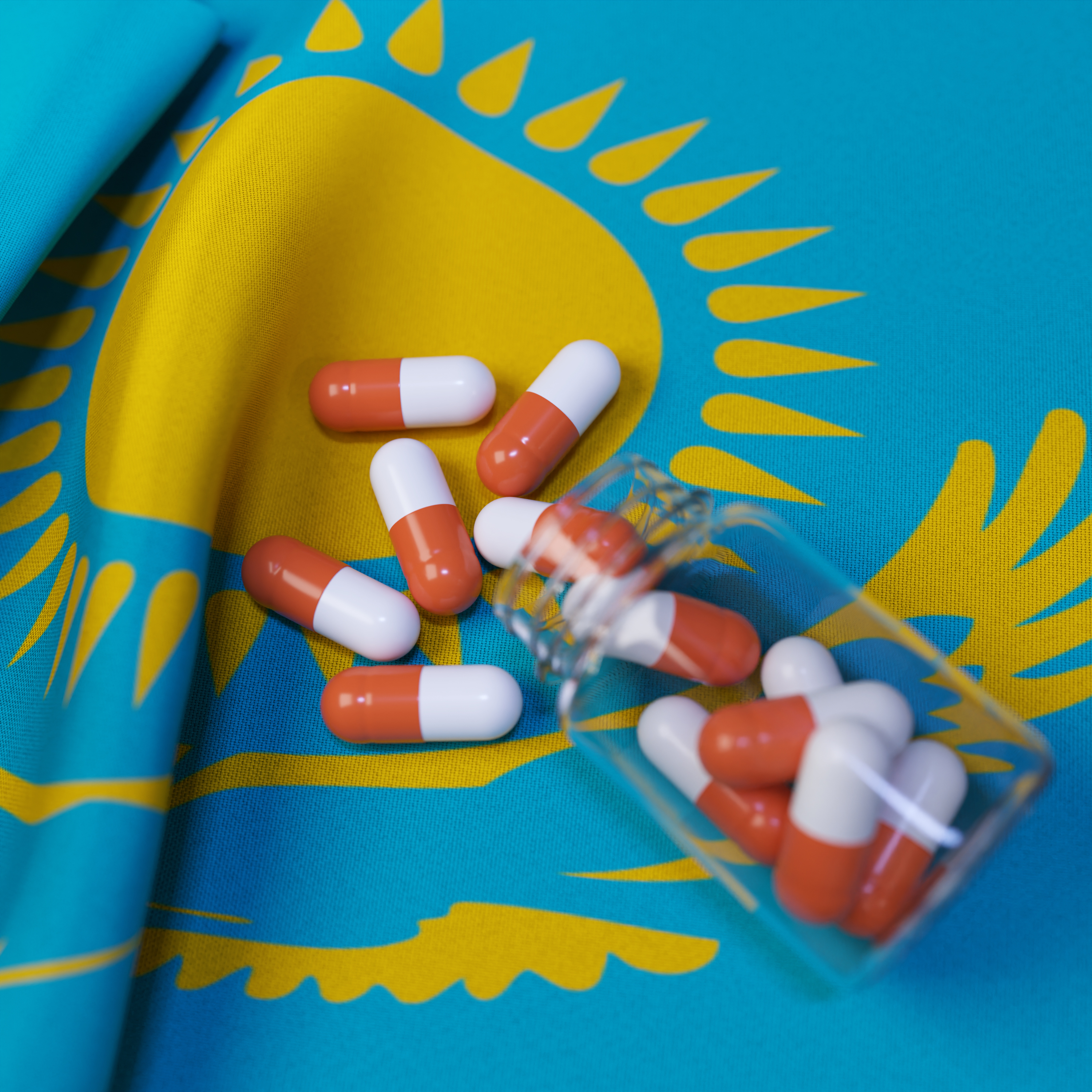 Flag of Kazakhstan With Pills and Capsules