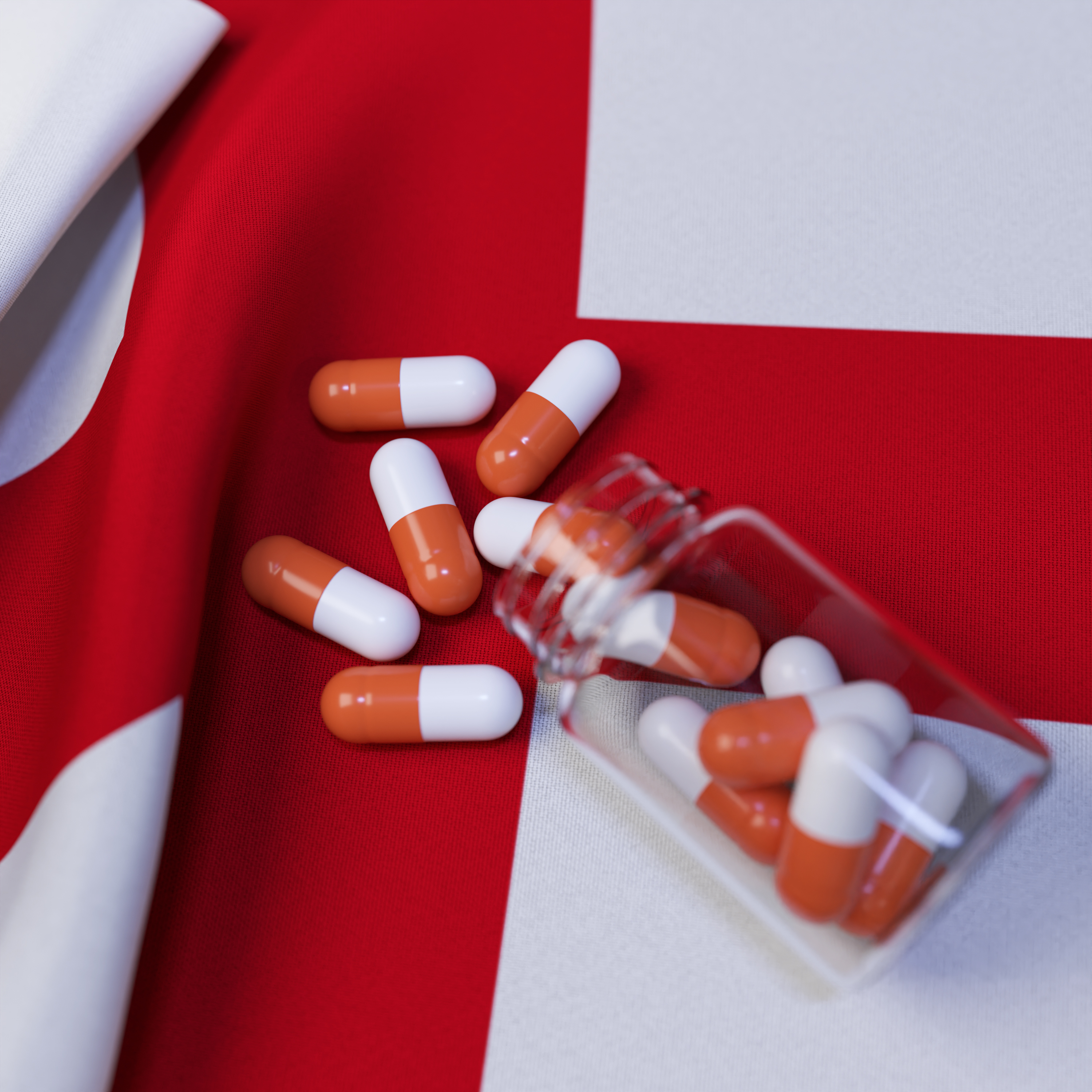 Flag of England With Pills and Capsules