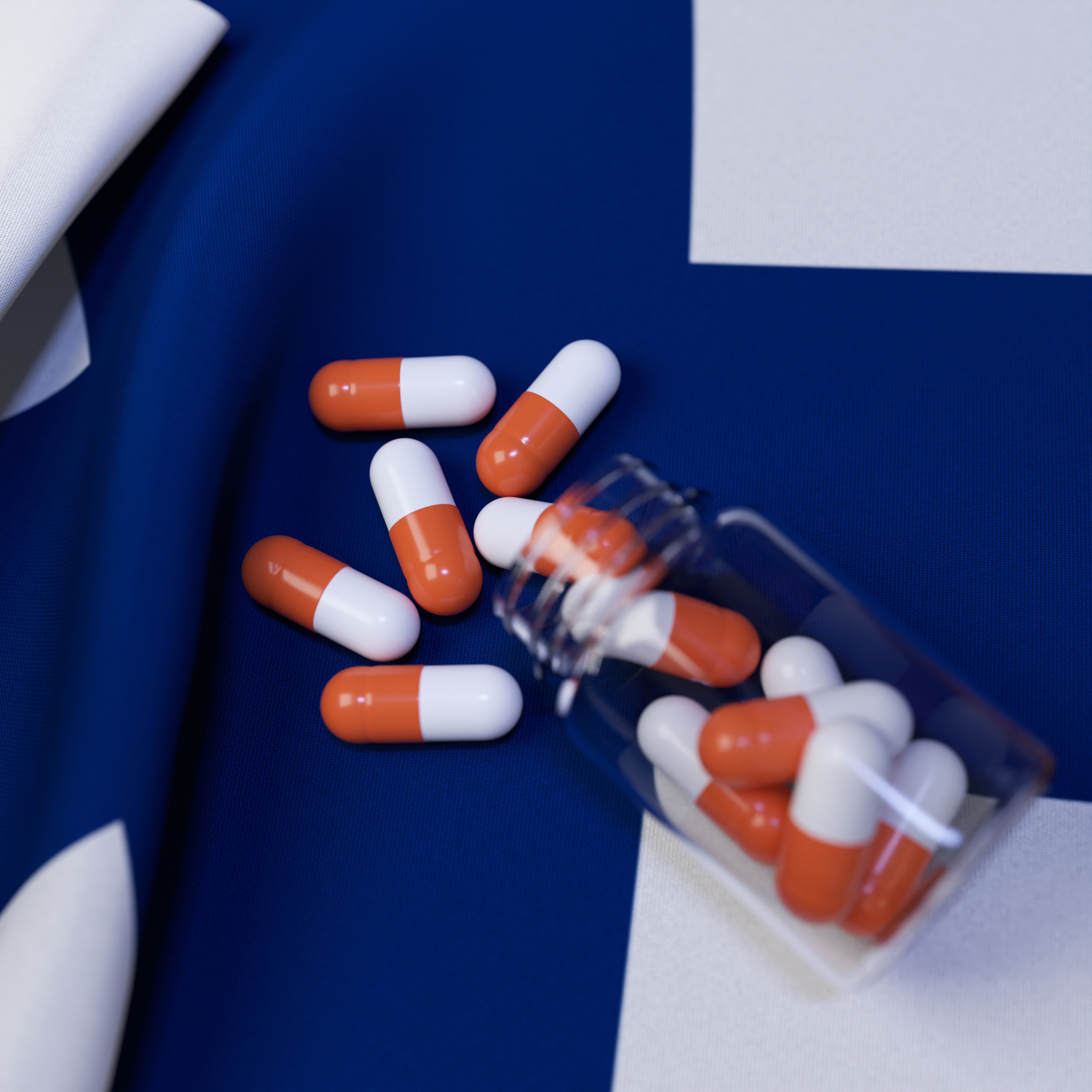 Flag of Finland With Pills and Capsules
