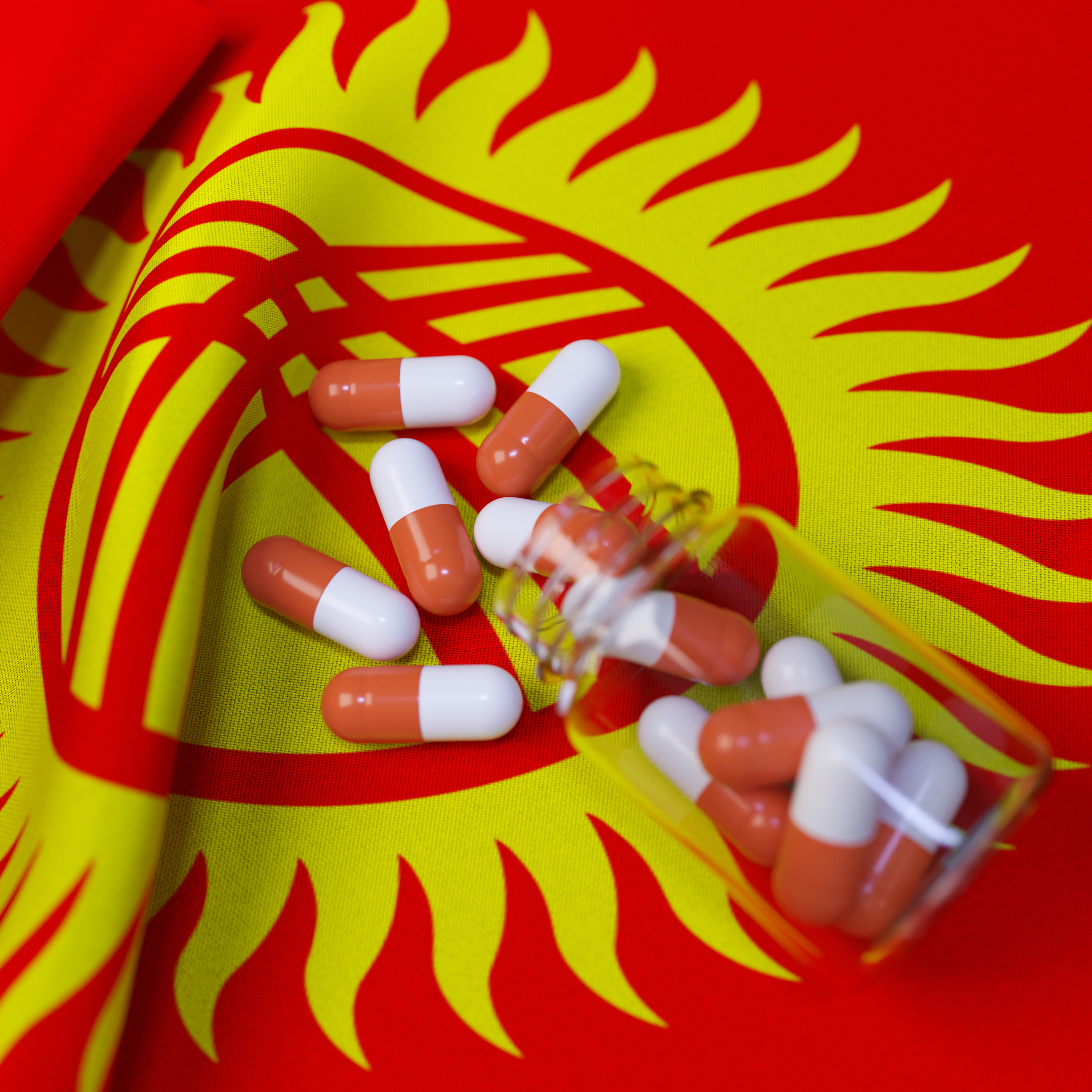 Flag of Kyrgyzstan With Pills and Capsules