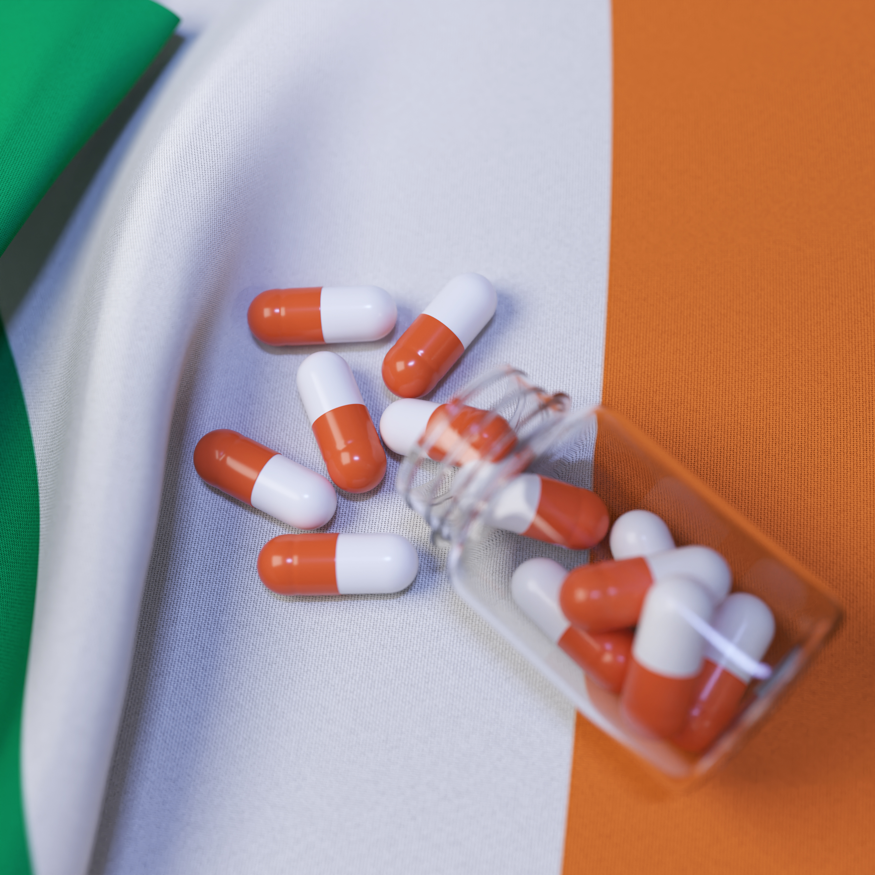 Flag of Ireland With Pills and Capsules