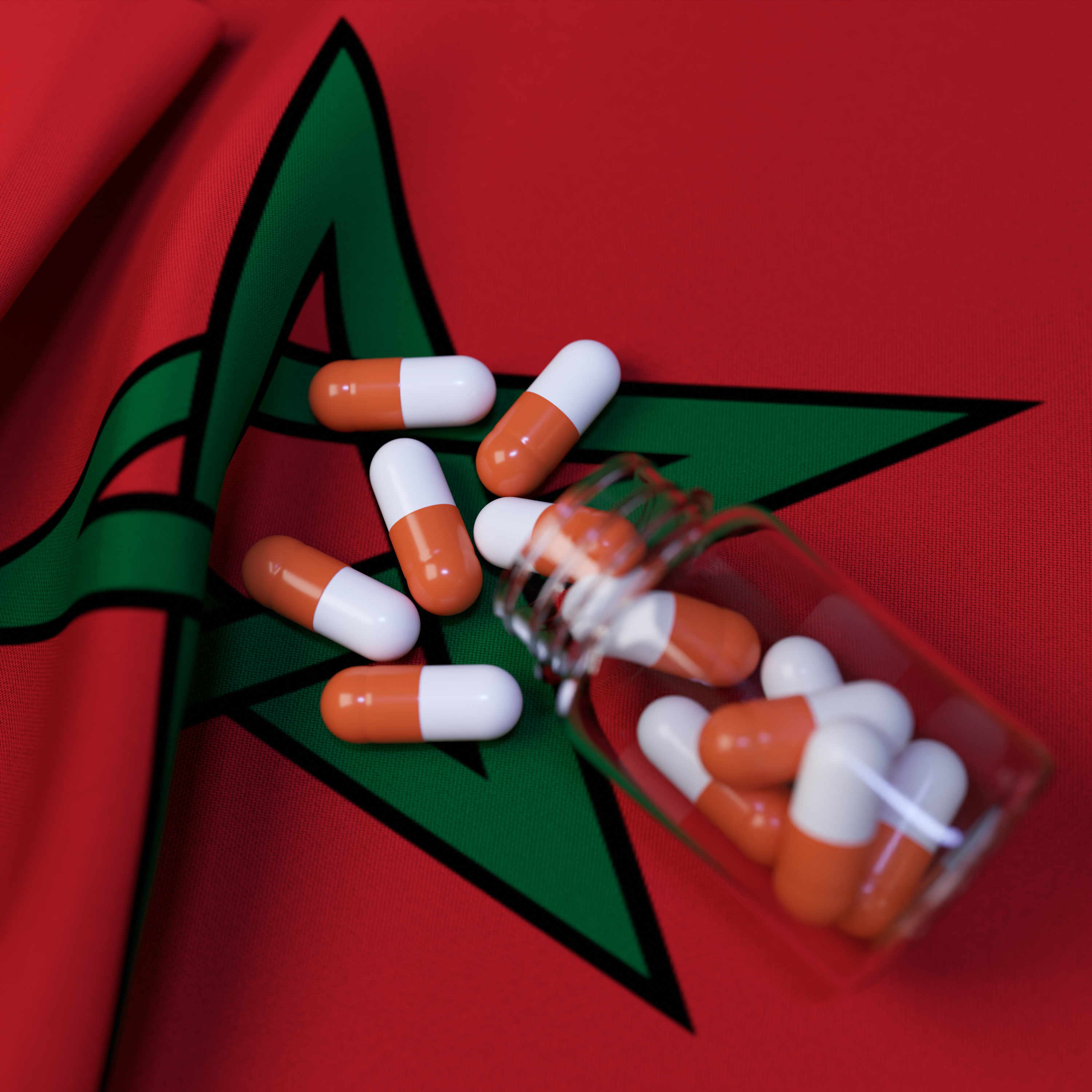 Flag of Morocco With Pills and Capsules